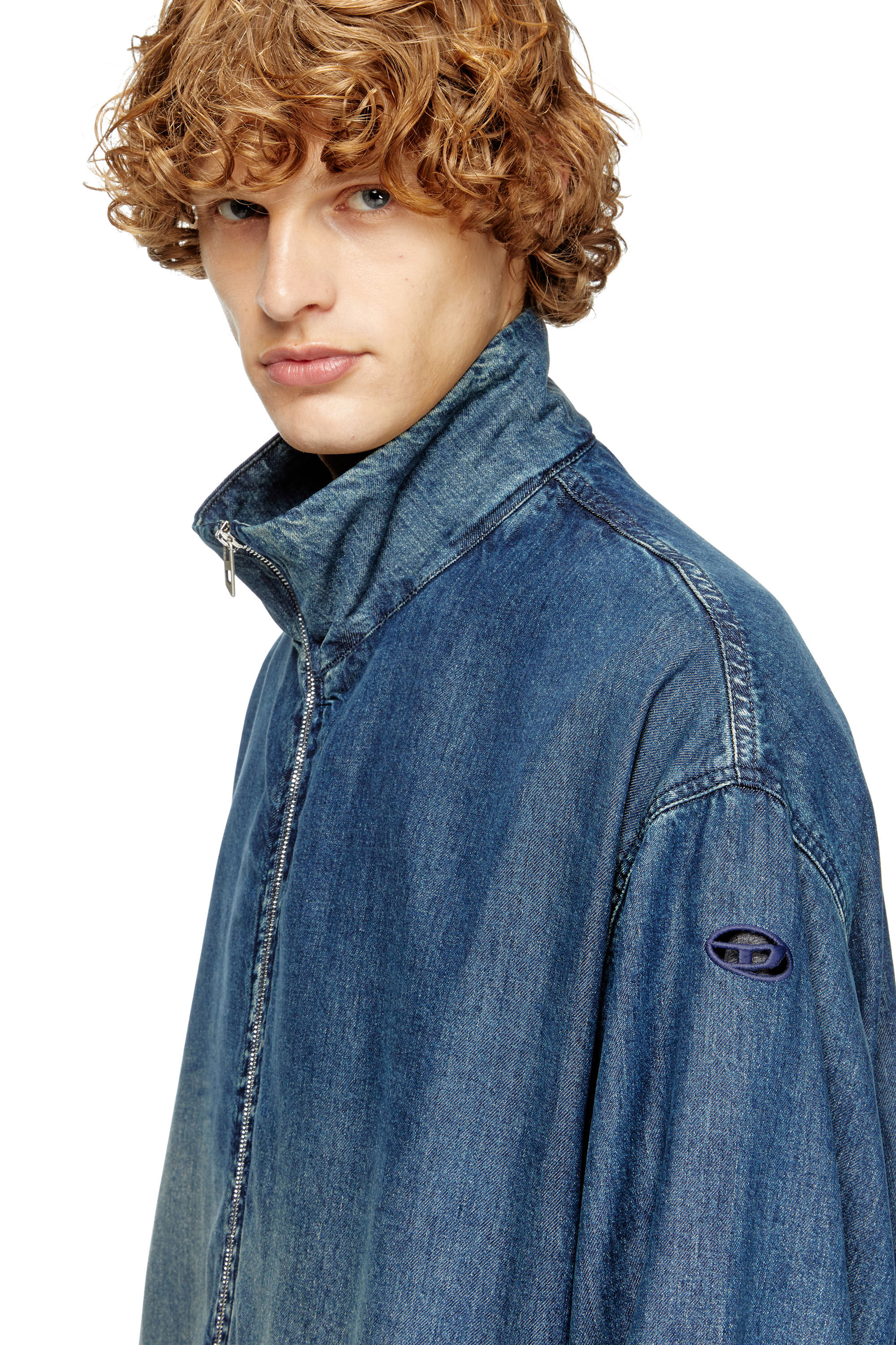 Diesel - D-KRAP-S6, Man's Zipped jacket in fluid denim in Dark Blue - 5