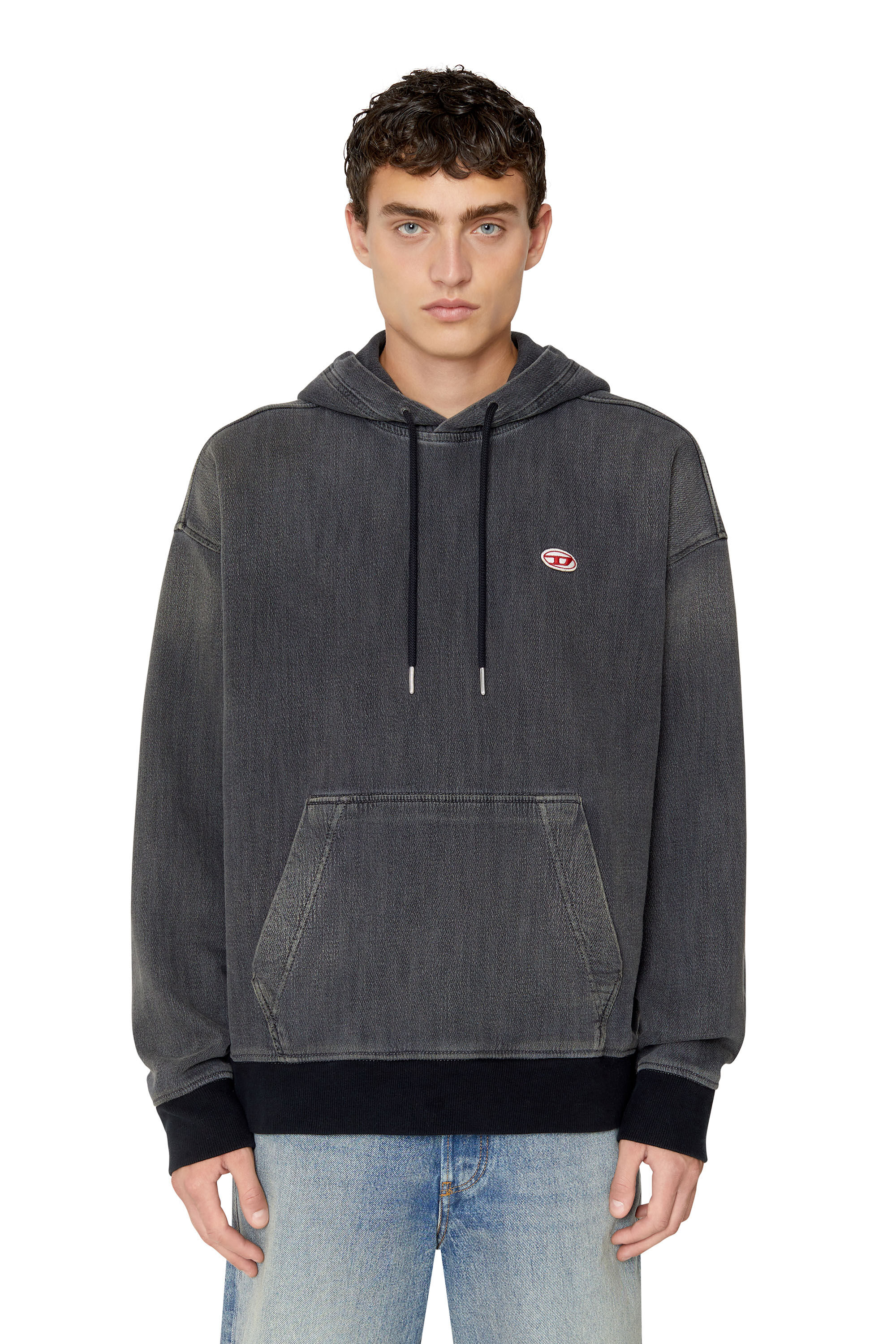 Diesel - D-UM-RIB TRACK DENIM HOODIE, Black/Dark grey - Image 3