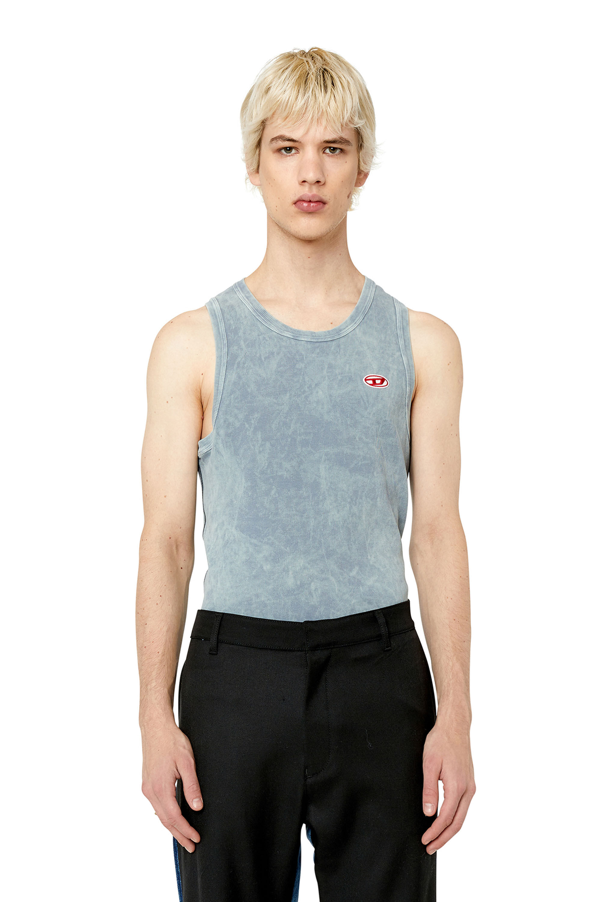 Diesel - T-WISTY-G1, Man's Acid-wash tank top with logo patch in Grey - 3