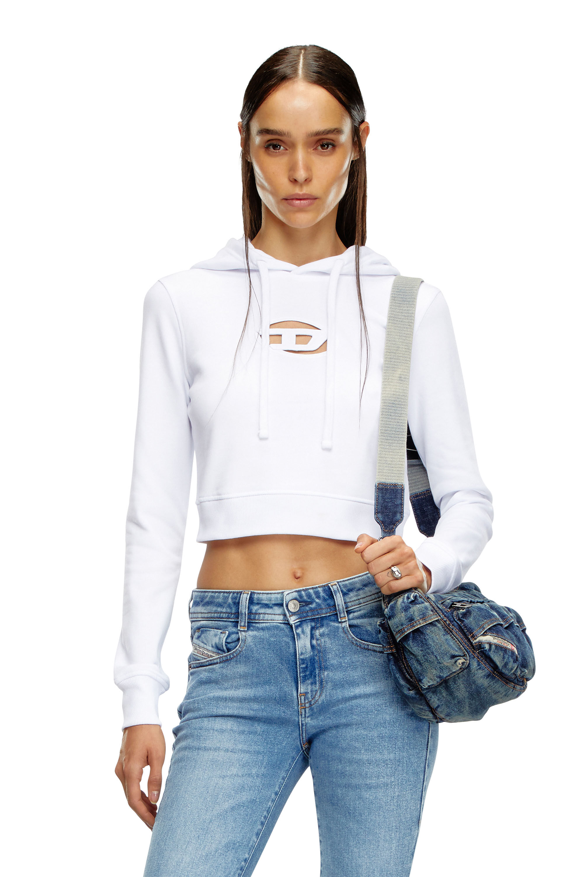 ★DIESEL★ F SLIM OD HOOD WHITE A157140GRAC100 Women's Hoodie with cut-out Oval D Logo | White | Diesel