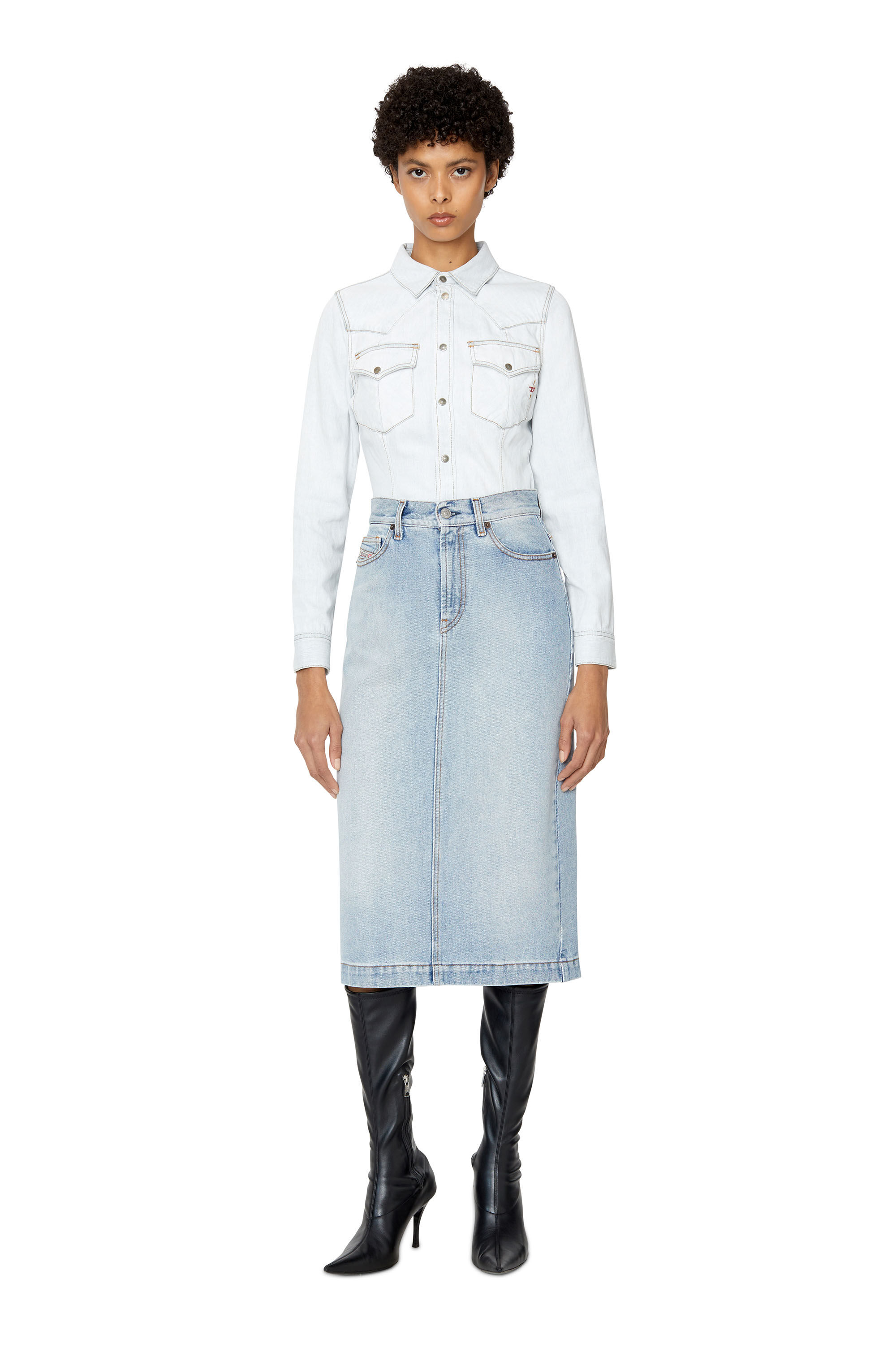 Diesel - DE-RONNY PENCIL SKIRT, Woman's Pencil skirt in denim in Light Blue - 6