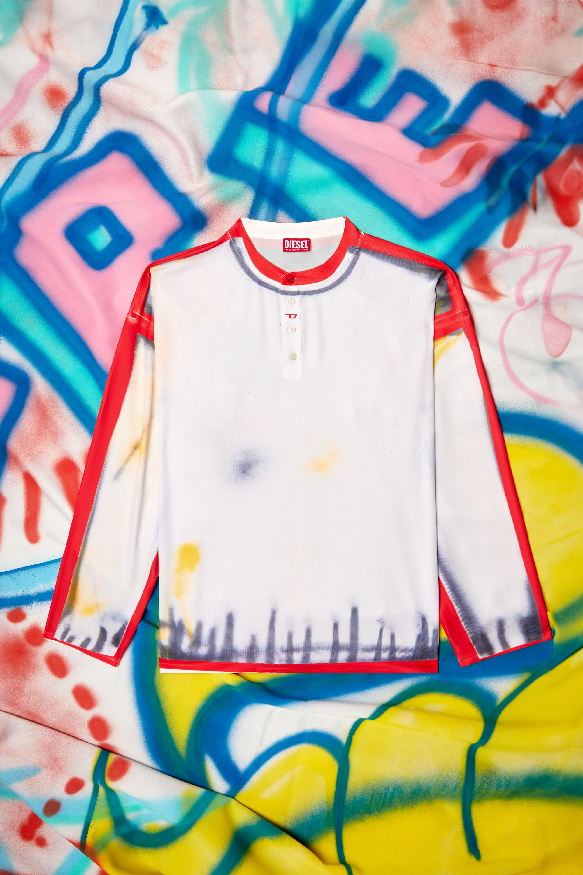 Diesel - T-OLAVI-A-SER-GRAFFITI-USA, Unisex's Henley top with graffiti print in Red/White - 2