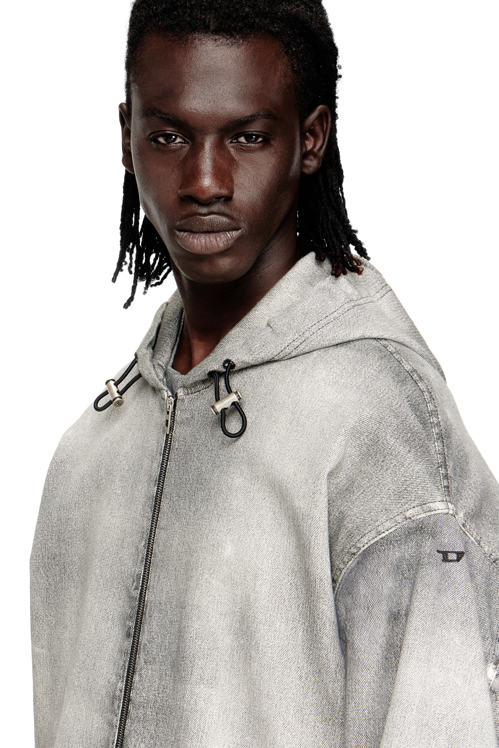 Men's Hooded jacket in trompe l'oeil JoggJeans | Grey | Diesel PT