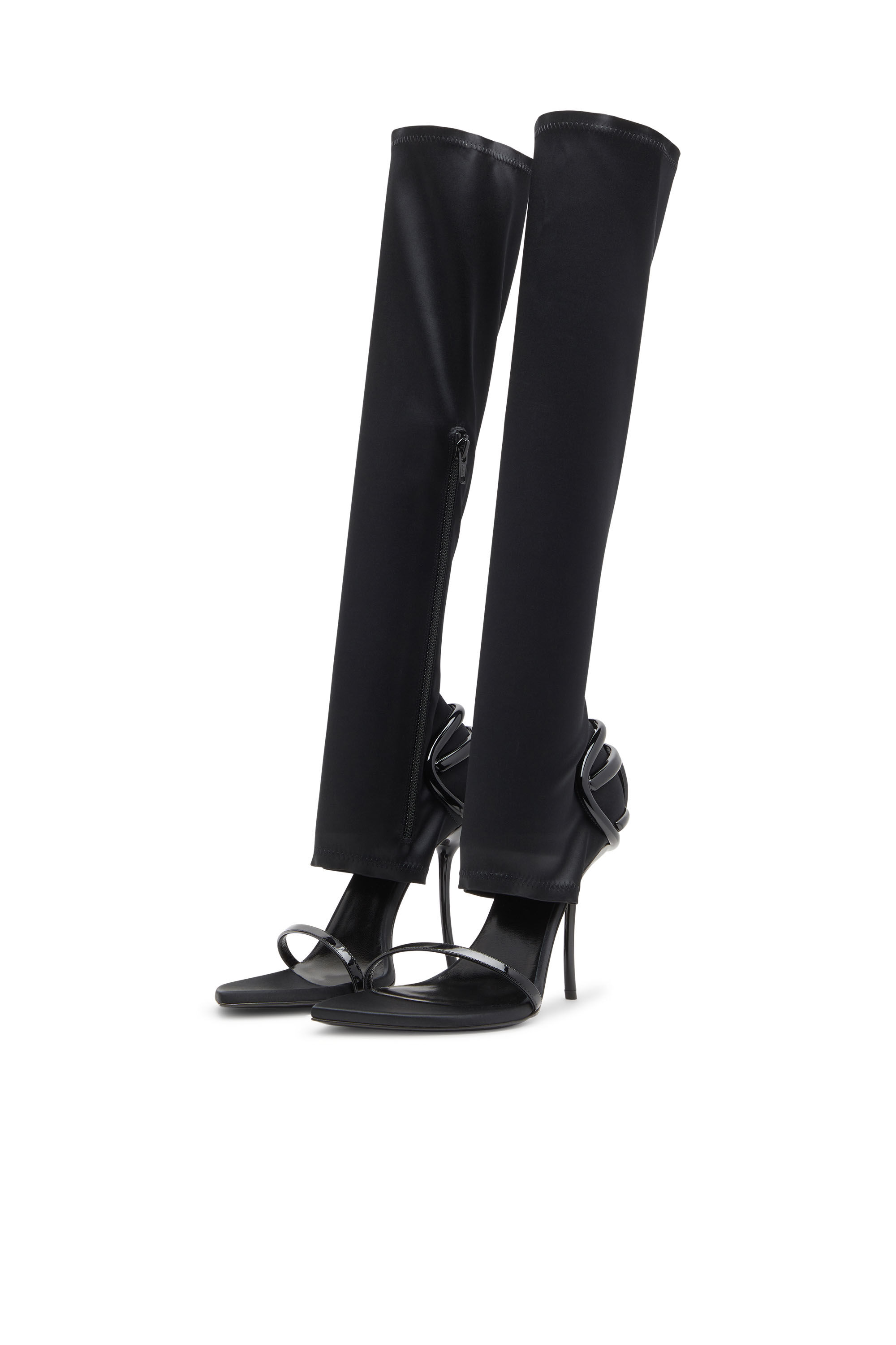 Diesel - D-TEN&HALF SDL KB, Woman's D-Ten&Half-Stiletto knee boot sandals in stretch satin in Black - 7