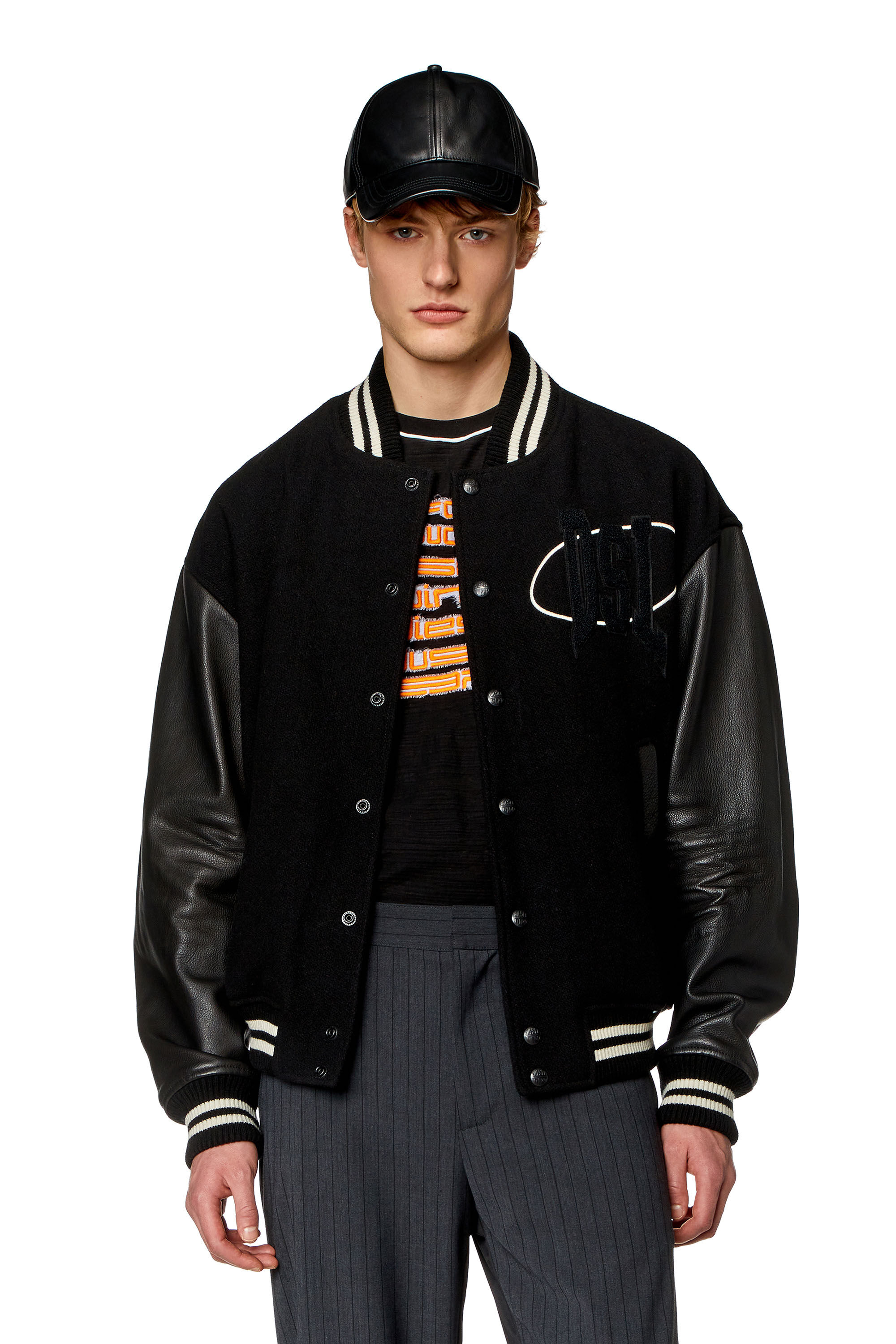 Men s Varsity bomber jacket in wool and leather L FRANZ PATCH Diesel
