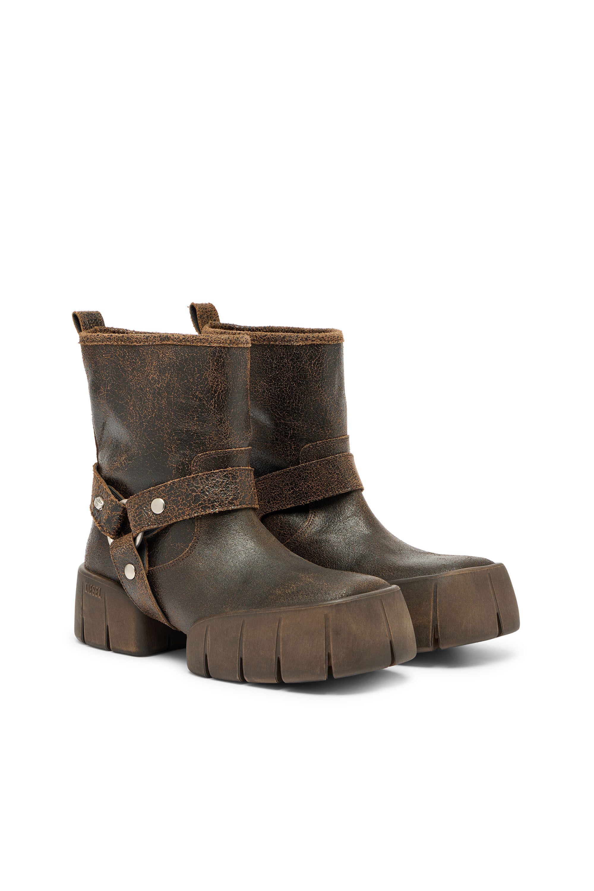 Men's D-Tex-Biker boot in crackle leather | Brown | Diesel PT