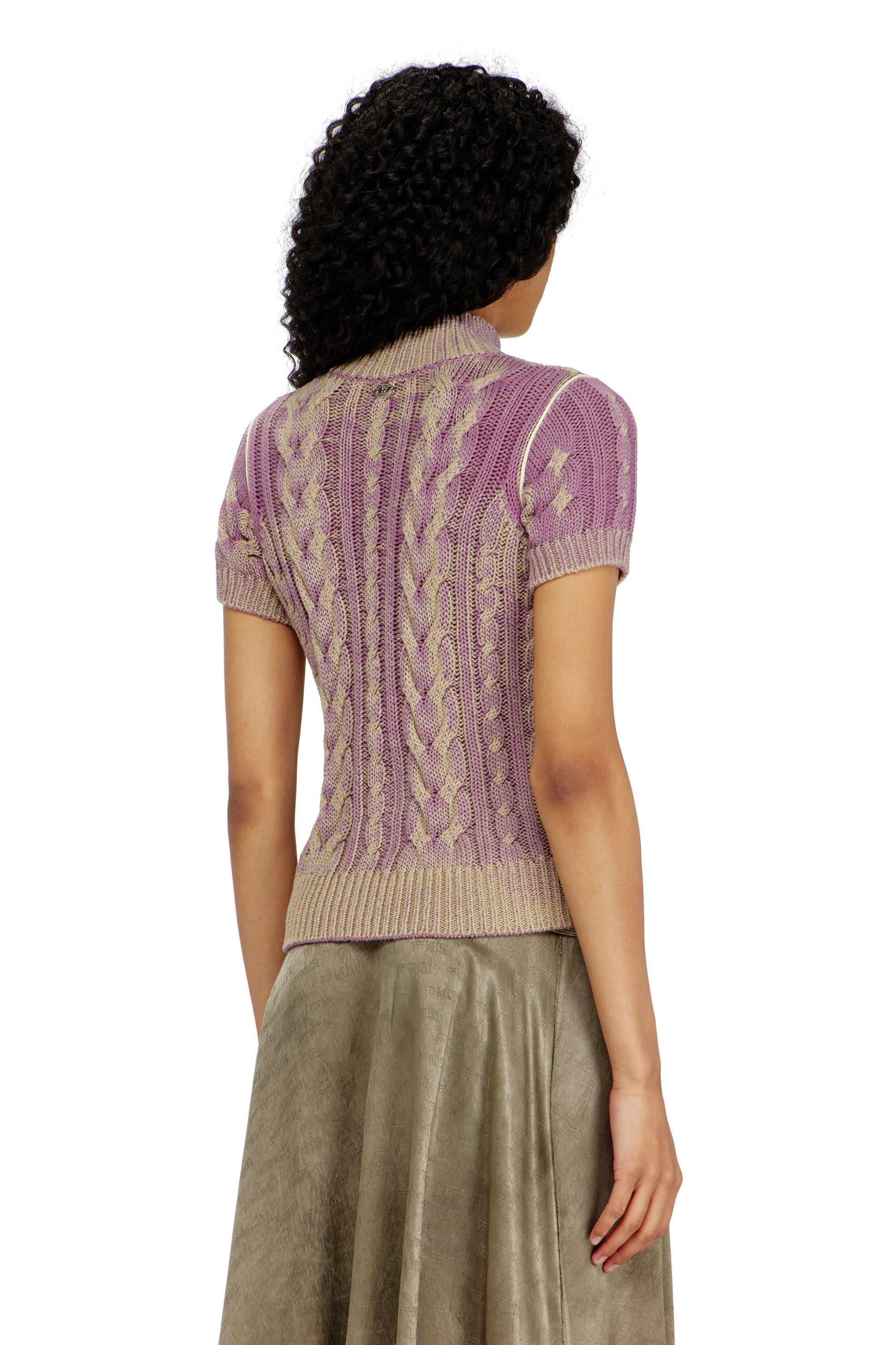 Diesel - M-ELANA, Woman's Short-sleeve zip cardigan in cable knit in Beige/Violet - 4