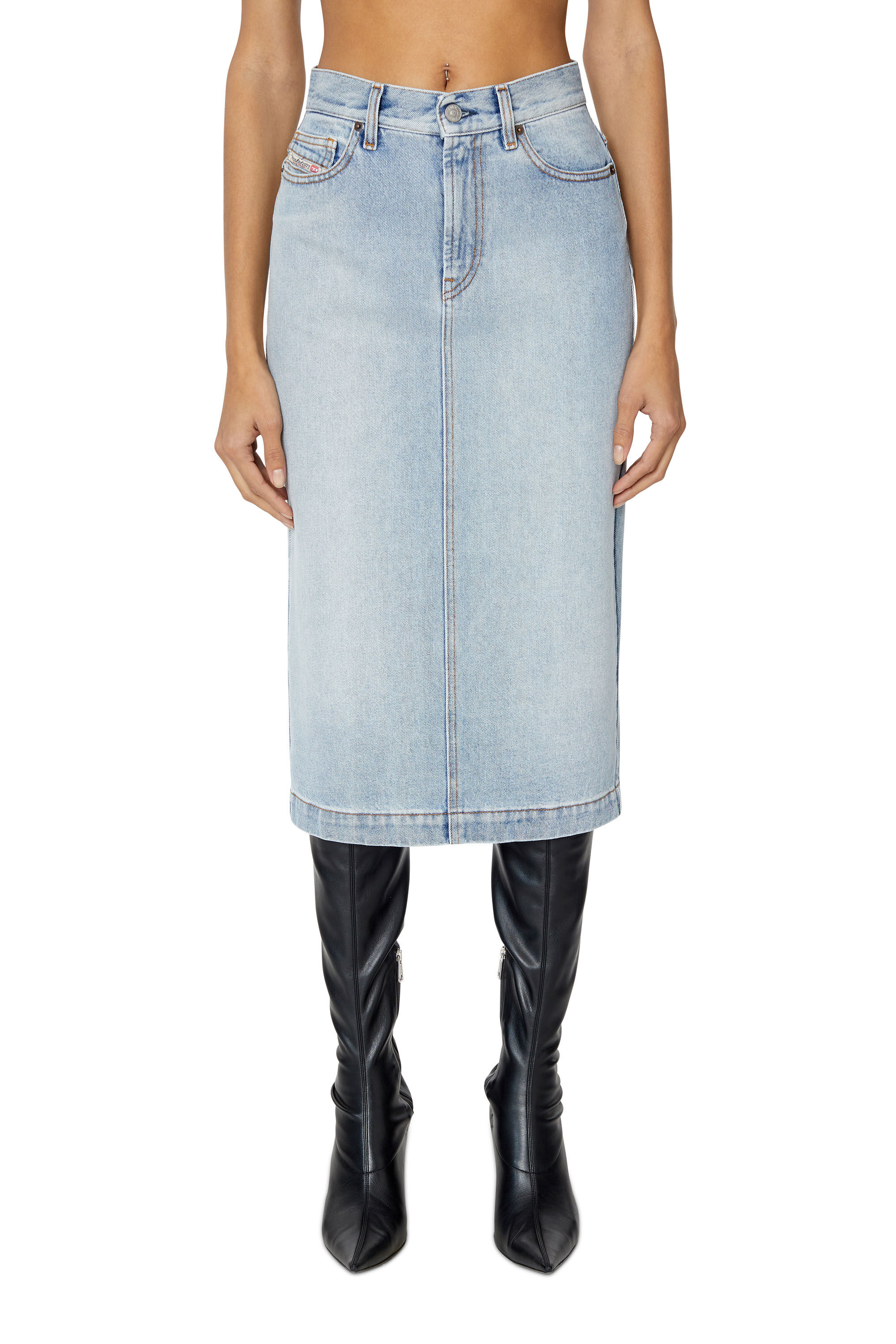 Diesel - DE-RONNY PENCIL SKIRT, Woman's Pencil skirt in denim in Light Blue - 1