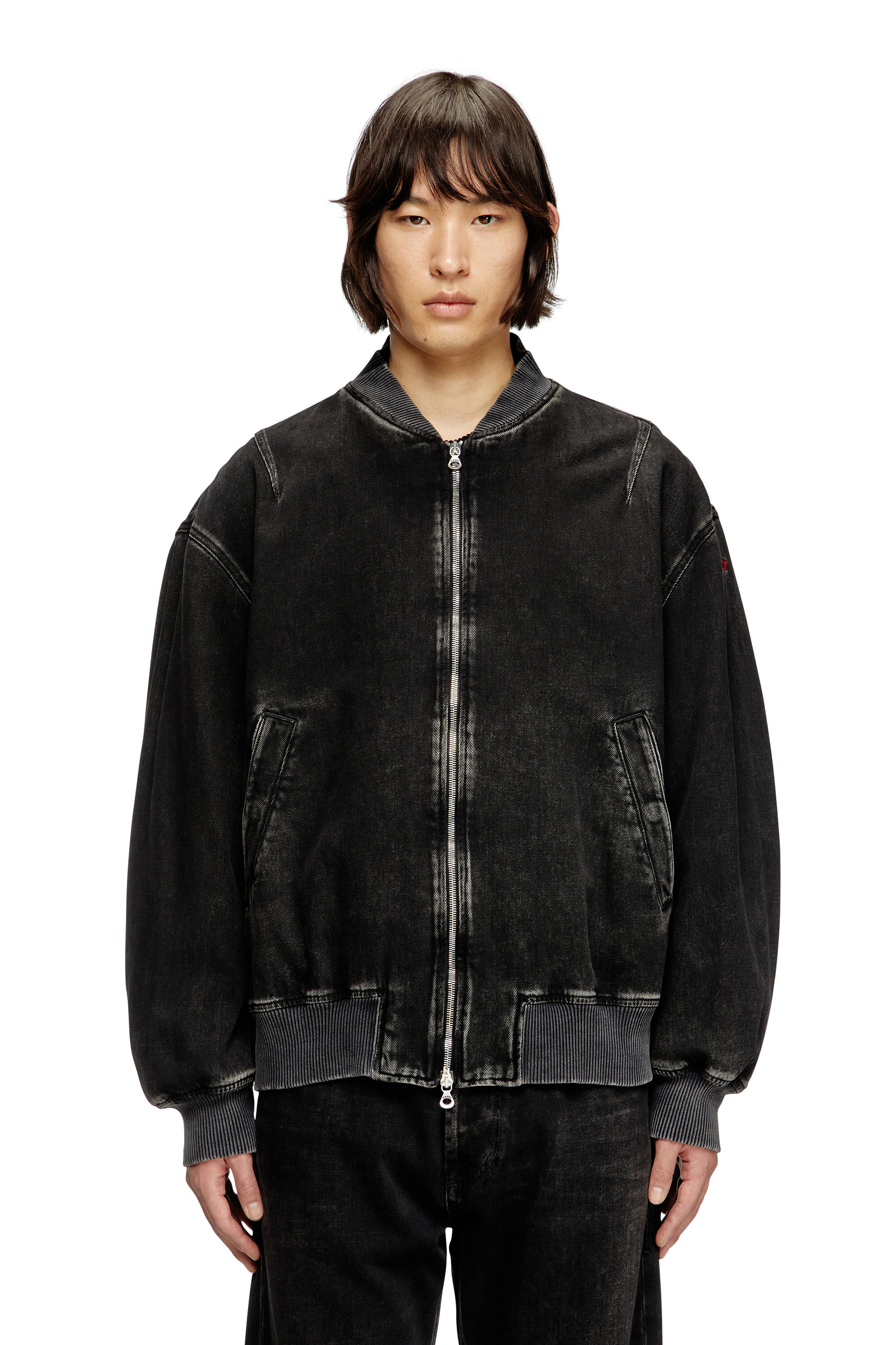 Diesel - D-VINZ, Man's Bomber jacket in clean-wash denim in Black - 3