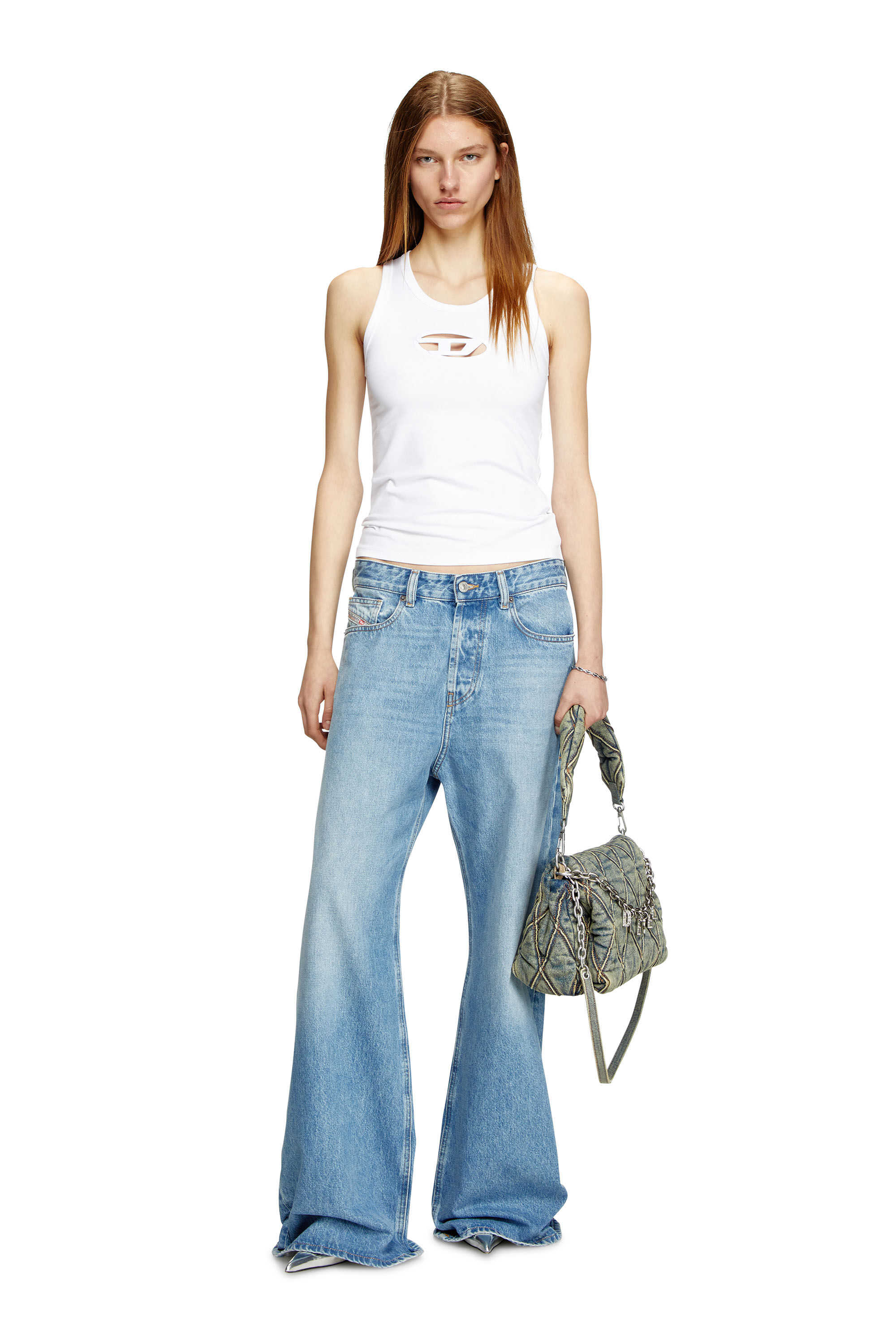 Women's Tank top with cut-out Oval D logo | White | Diesel