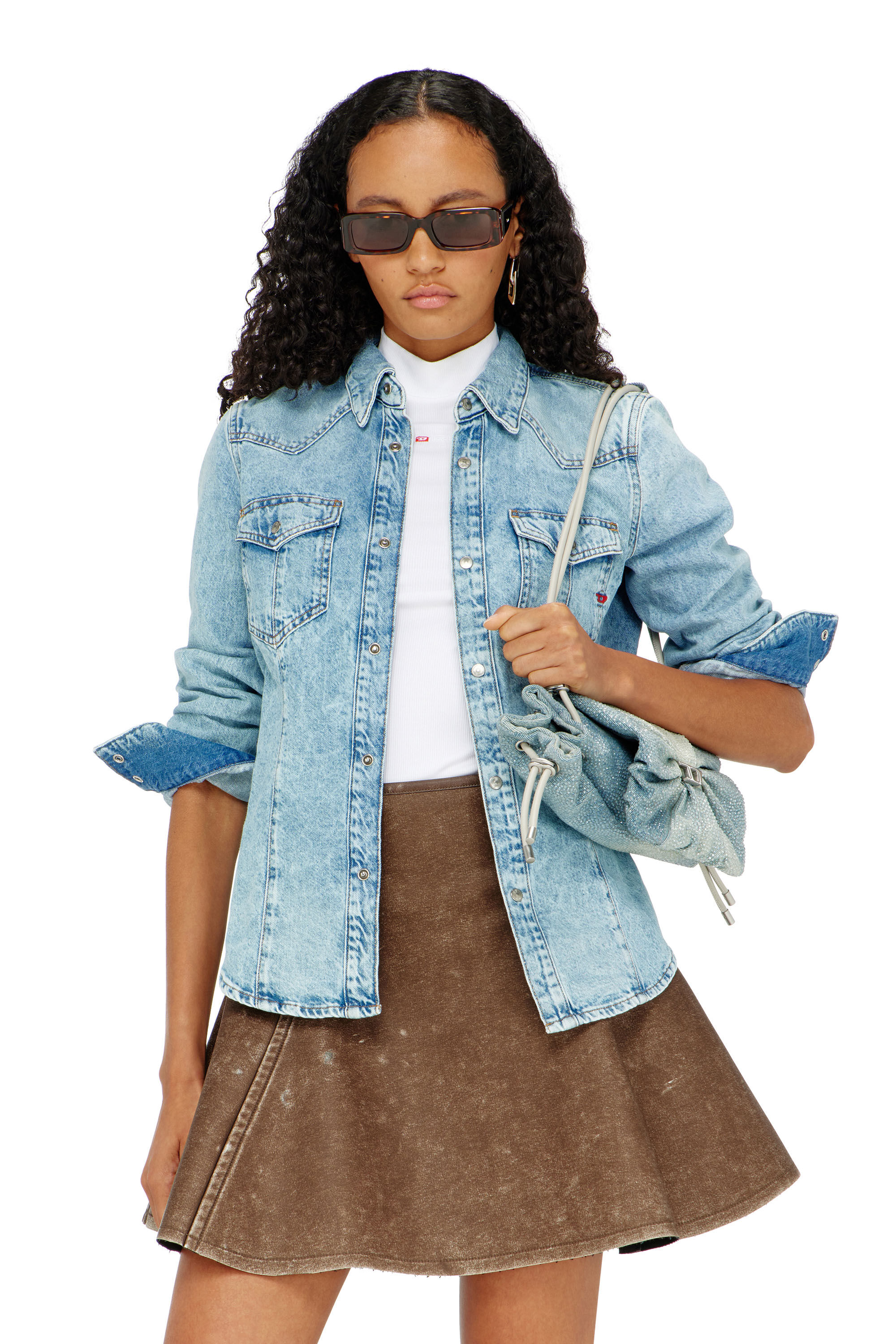 Diesel - DE-WAVES, Woman's Western shirt in denim in Light Blue - 3