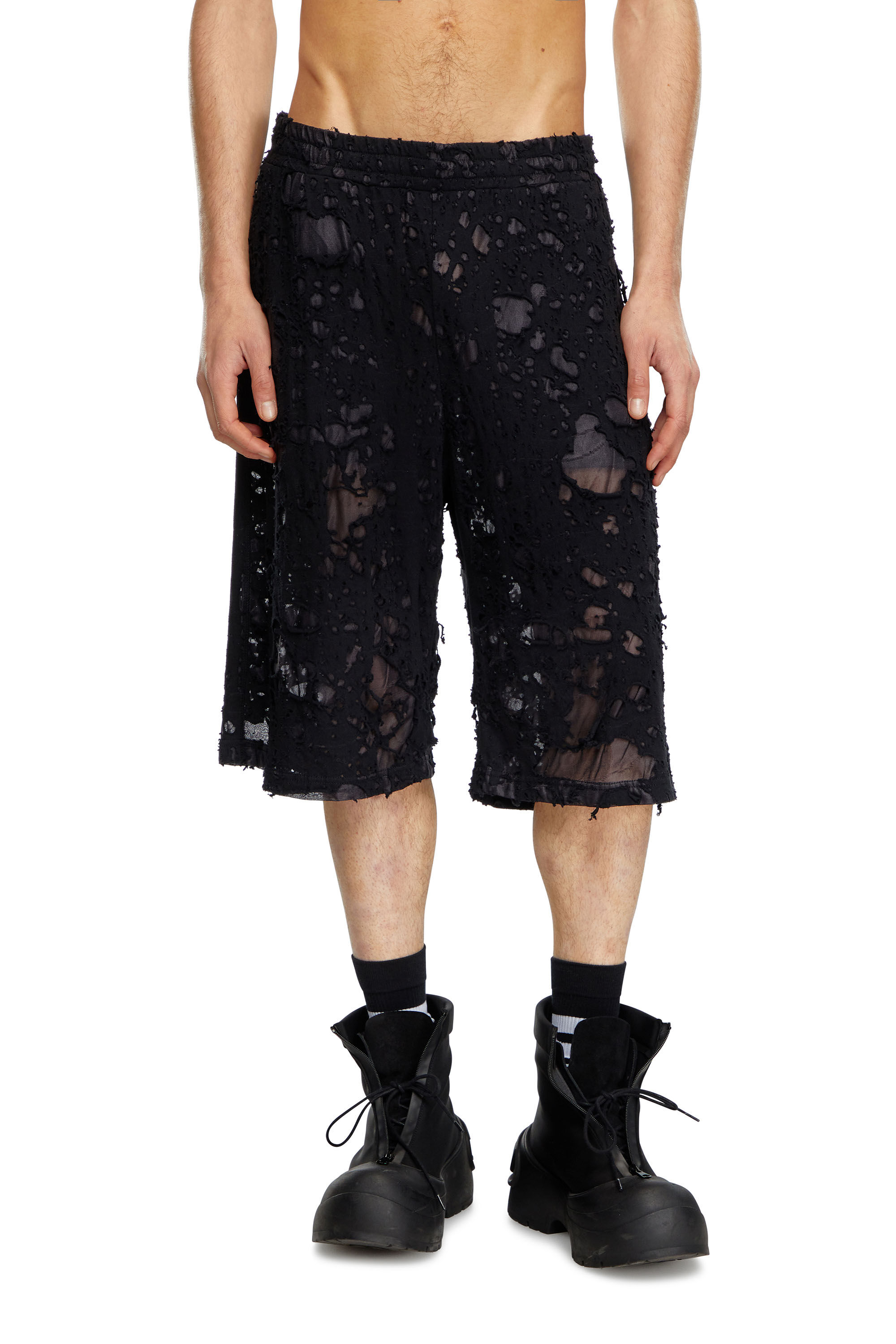 Diesel - P-WO-POCK, Man's Layered shorts with burn-out finish in Black - 3