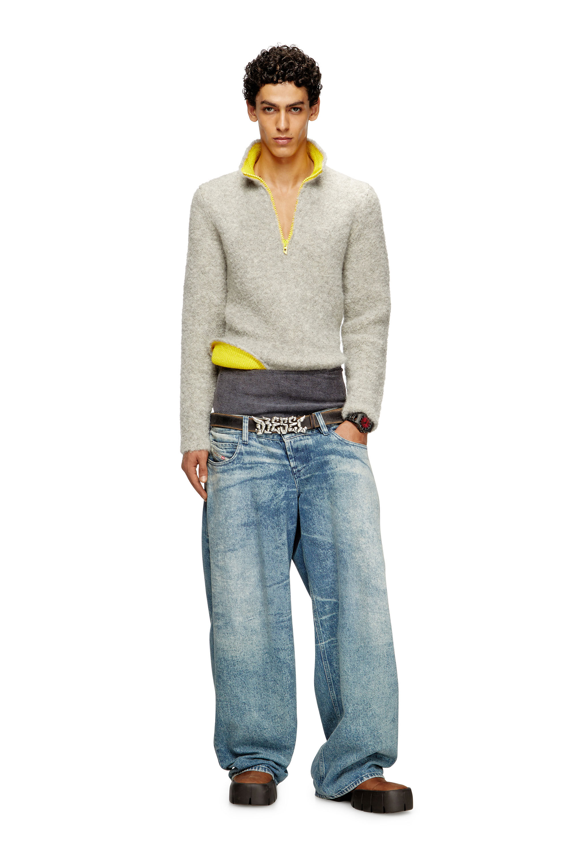 Men's Half-zip jumper with contrast interior | Grey | Diesel