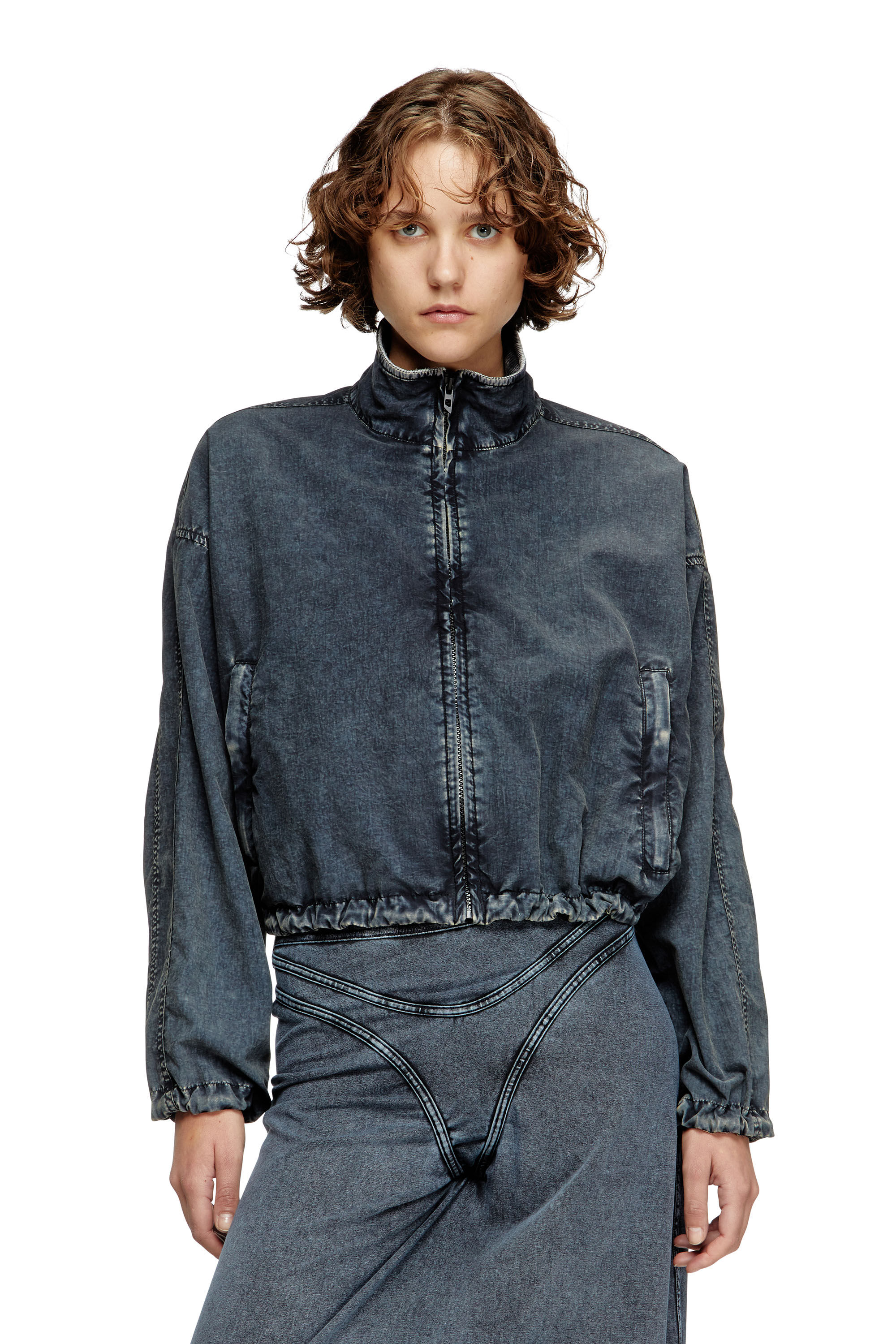 Diesel - G-LEAM-R1, Woman's Cropped jacket in recycled nylon taslan in Dark Blue - 3