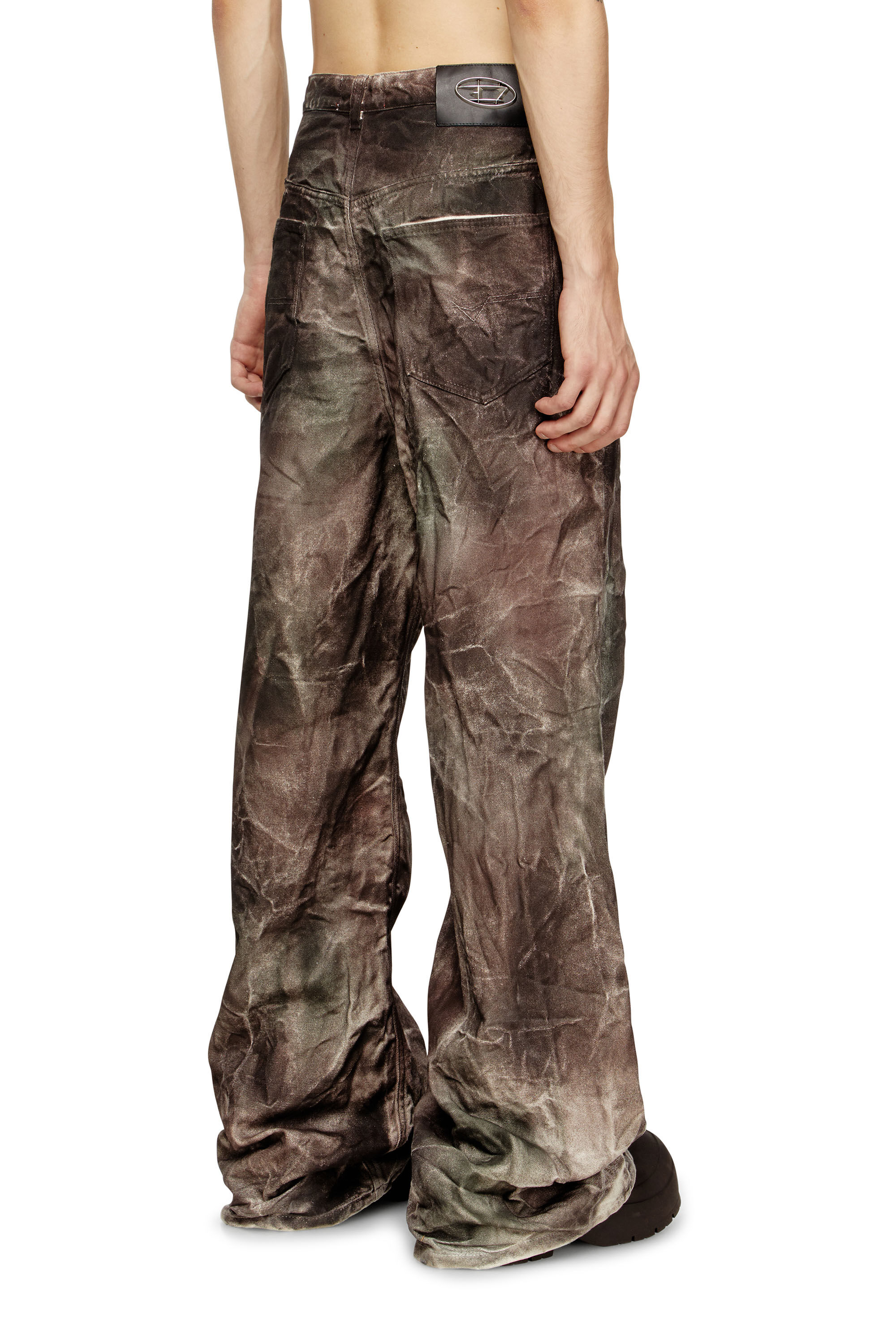 Diesel - P-THUG-PANT, Unisex's Pants in crinkled camo canvas in Brown/Green - 4