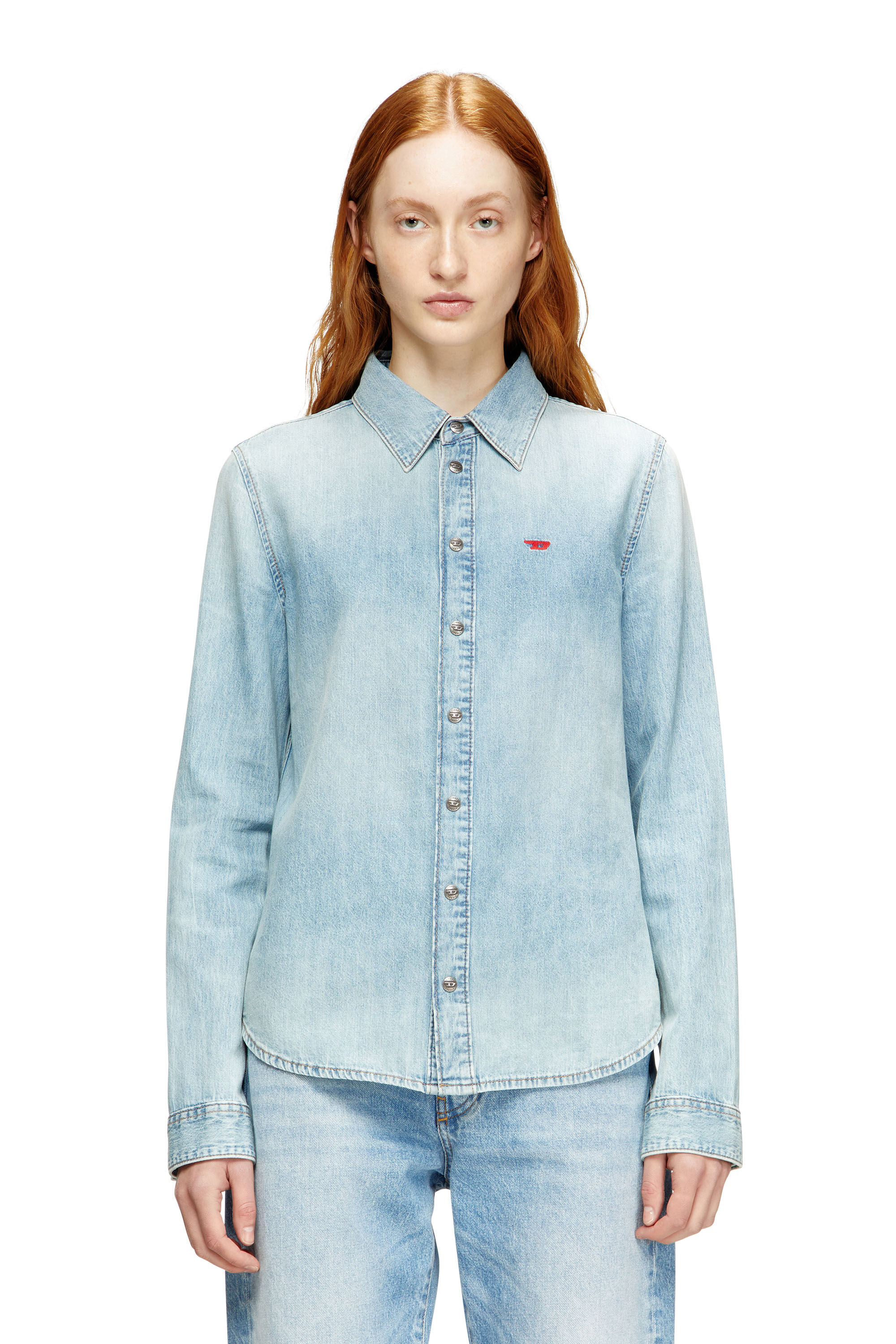 Diesel - DE-EAZY, Woman's Denim shirt with embroidered logo in Light Blue - 3