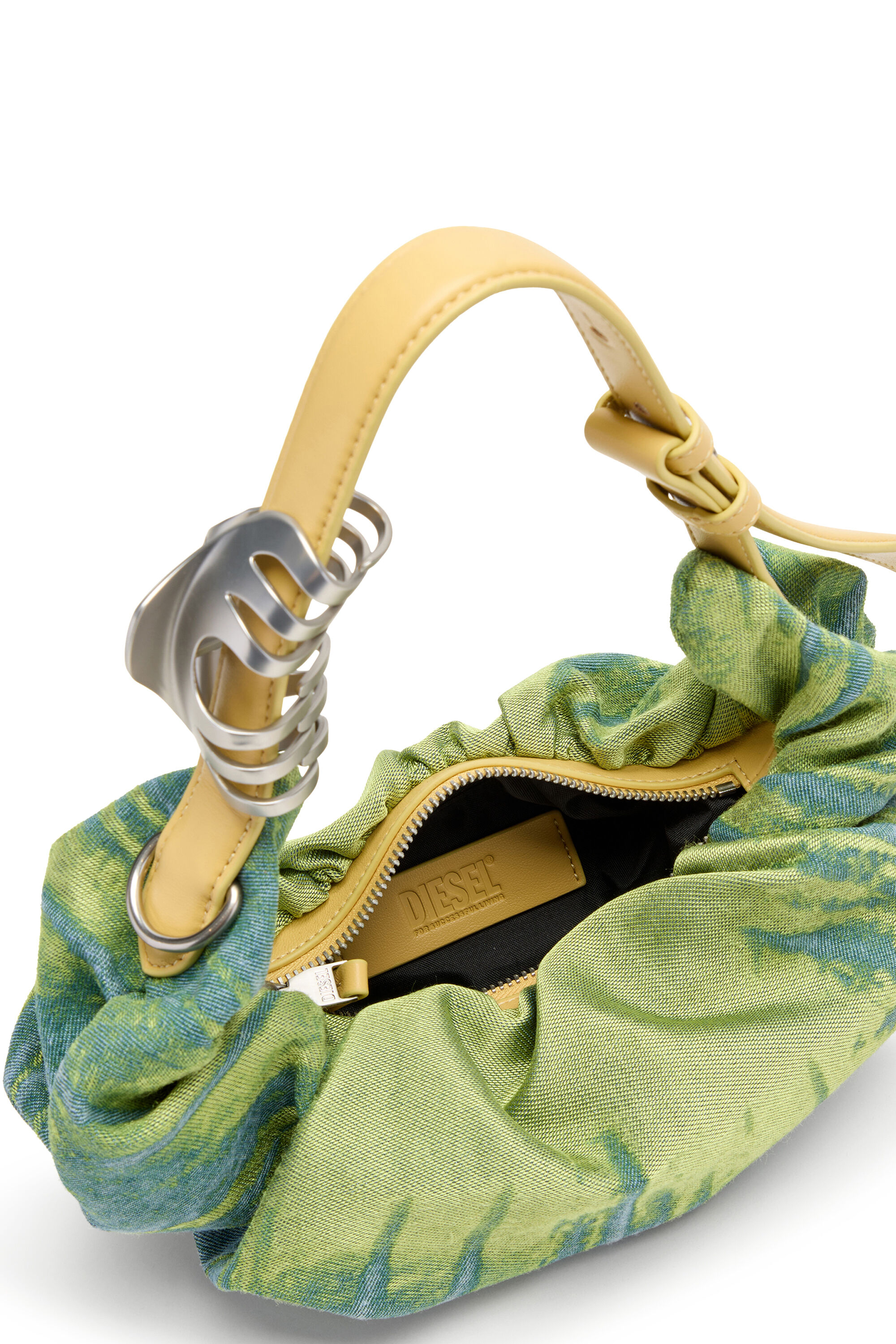 Diesel - GRAB-D HOBO S, Woman's Grab-D-Small scrunched hobo bag in satin denim in Green - 5