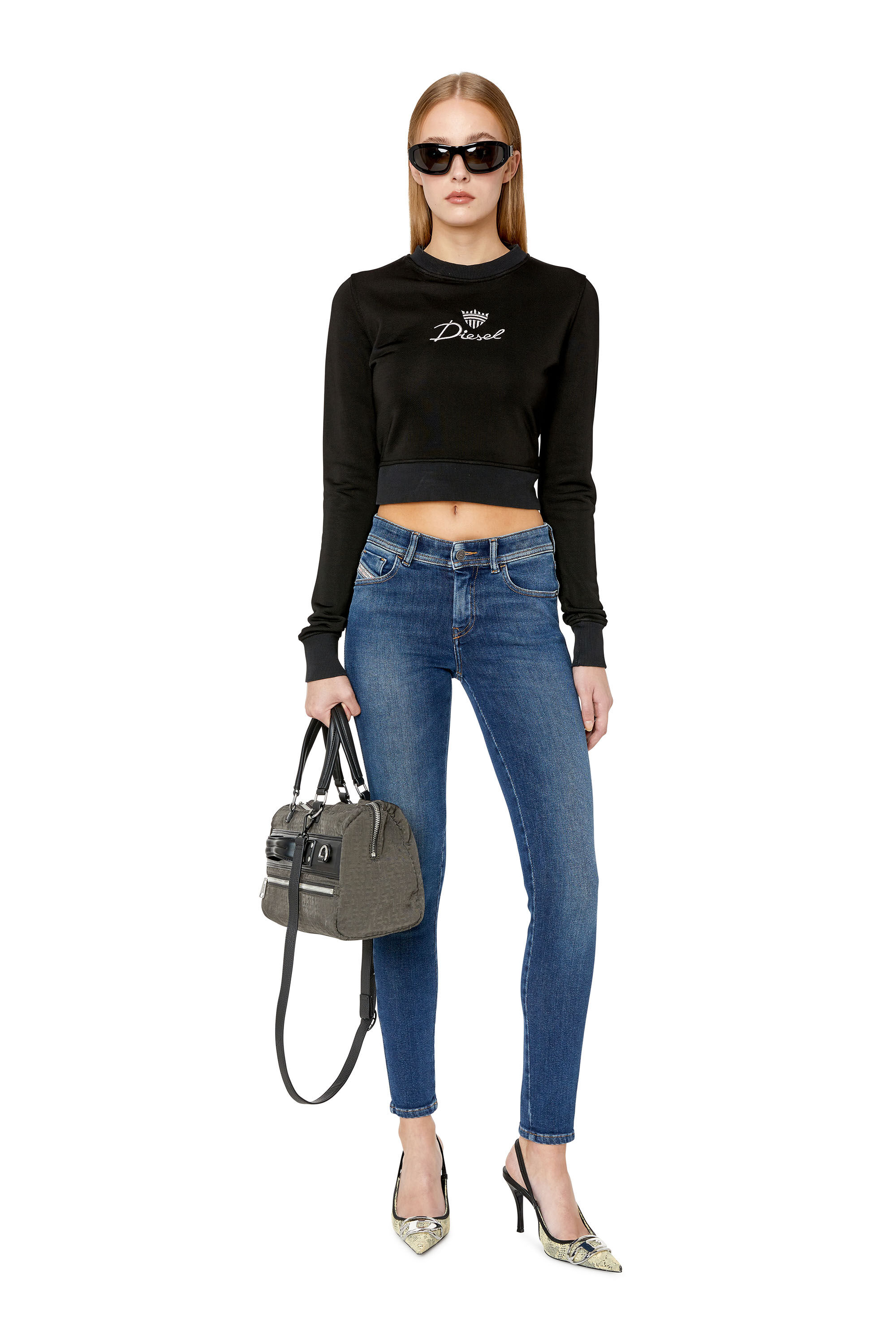 Diesel - 2017 Slandy 09E97 Super skinny Jeans, Dark Blue - Image 1