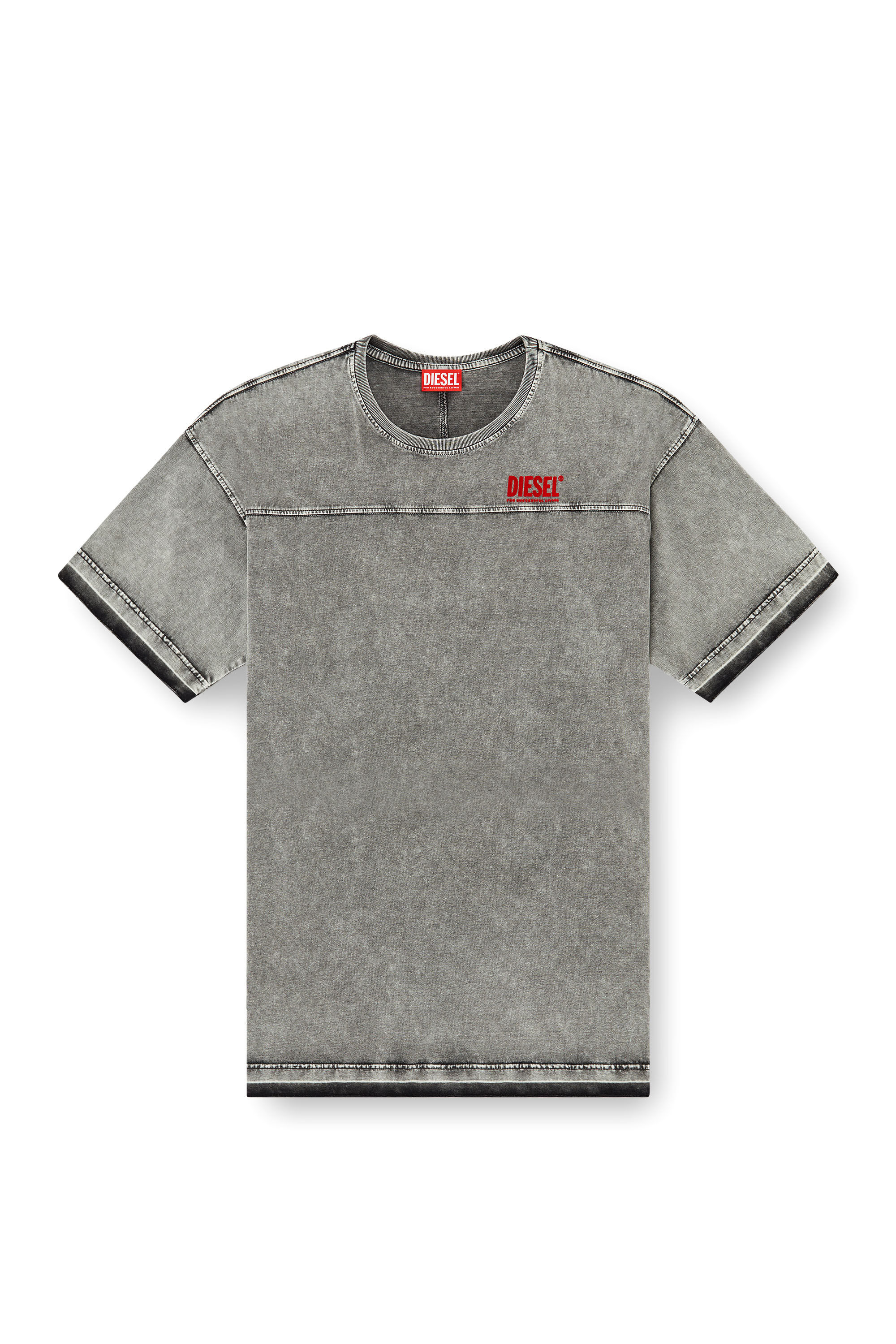 Diesel - T-HOXT, Man's Denim-look T-shirt with released hems in Light Grey - 2