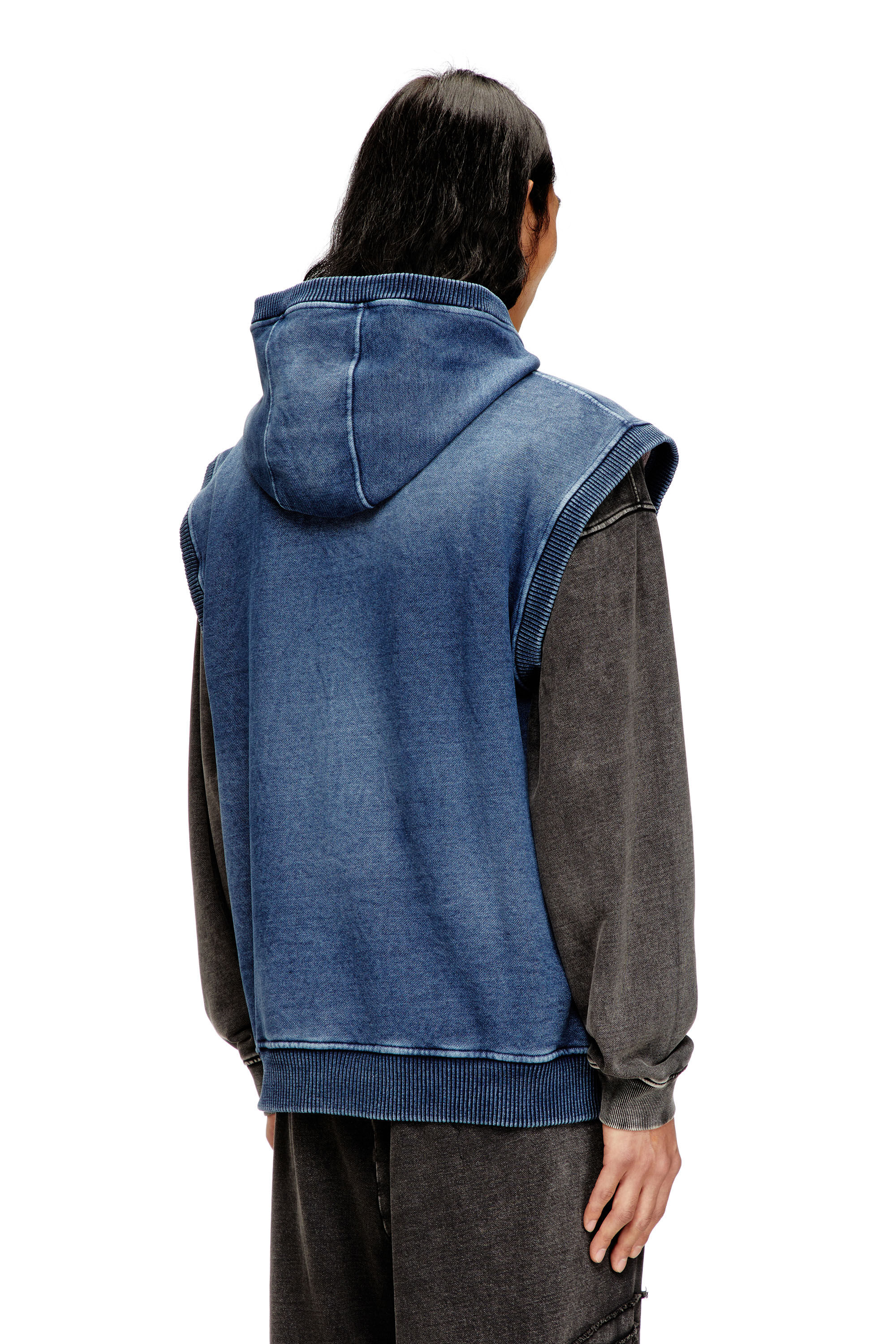 Men's Teddy-lined sleeveless zip-up hoodie | Blue | Diesel PT