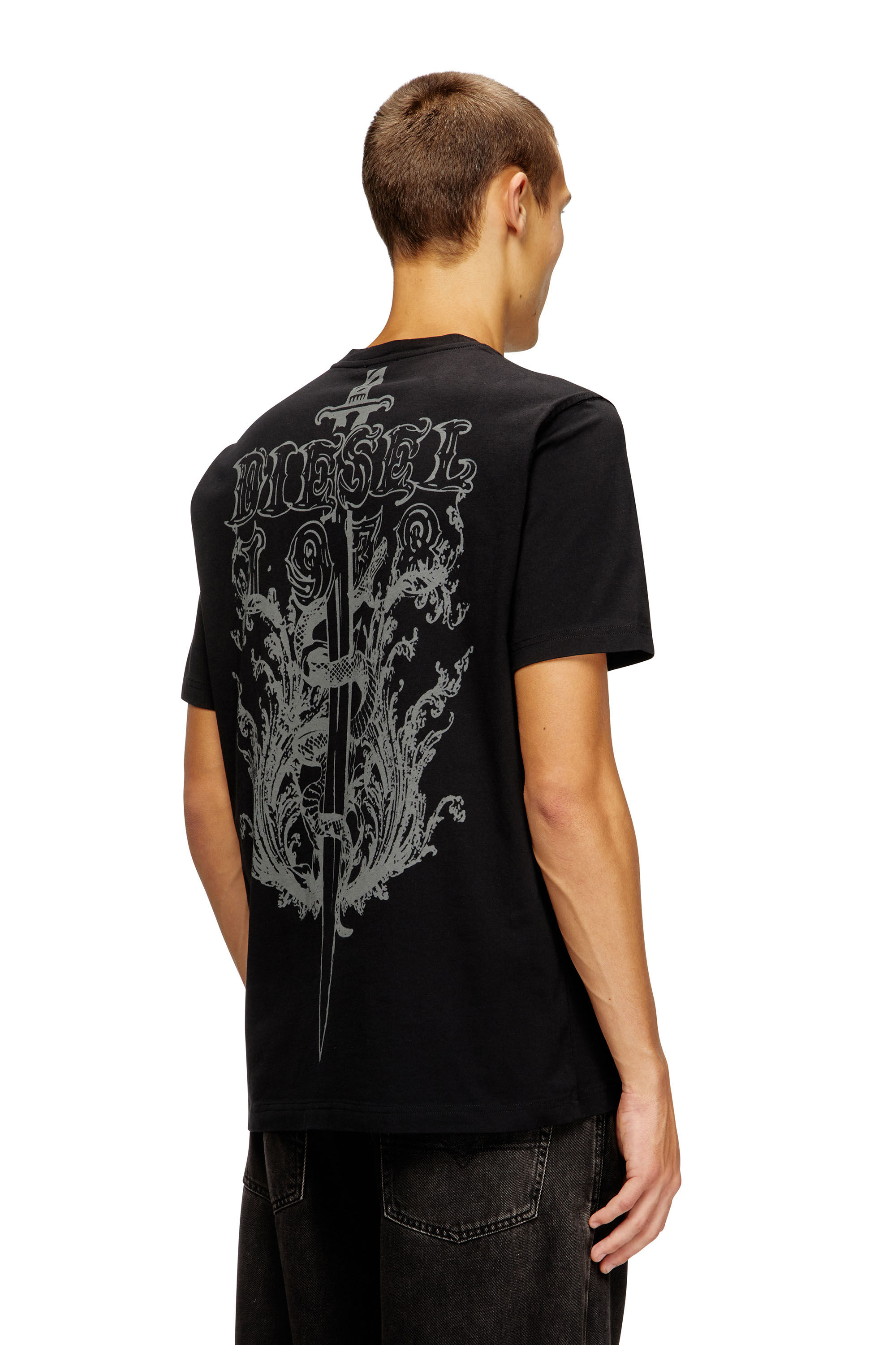 Men's Cotton t-shirt with graphic print on back | Black | Diesel