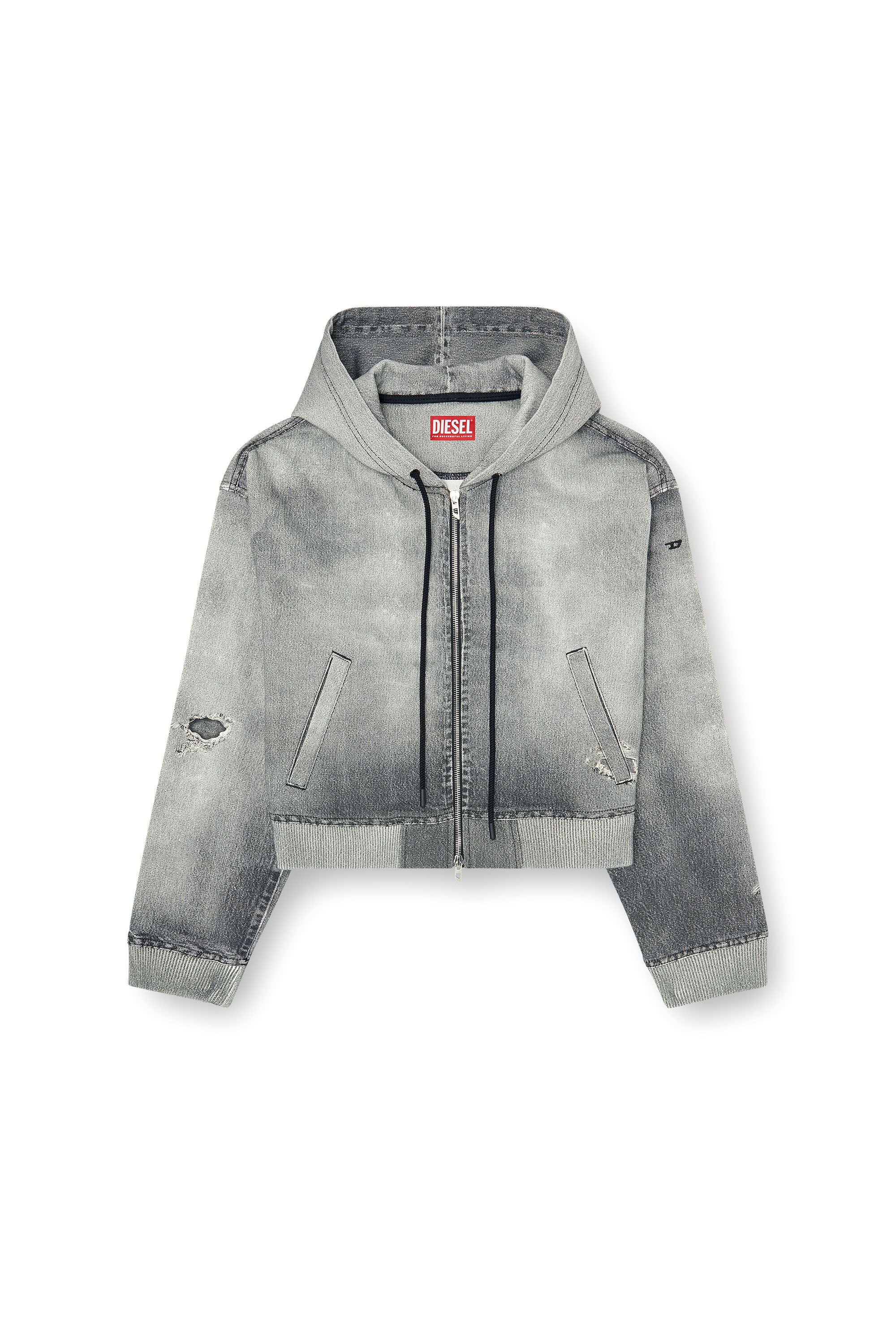 Diesel - DE-GIRI-CROP JOGG, Woman's Zip-up hoodie in trompe l'oeil JoggJeans in Grey - 2