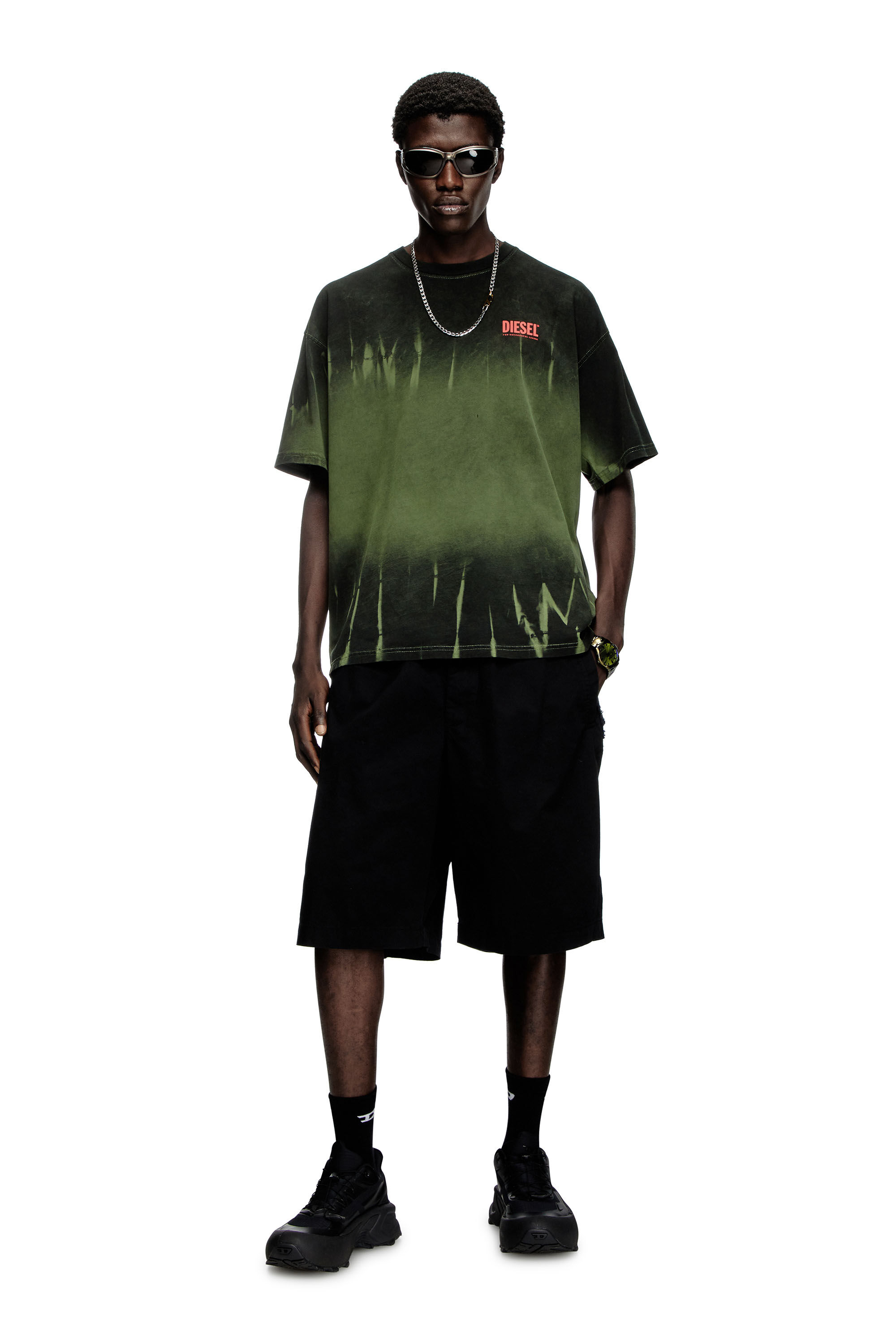 Diesel - T-BOXT-R3, Man's Tie-dye T-shirt with logo print in Dark Green - 1