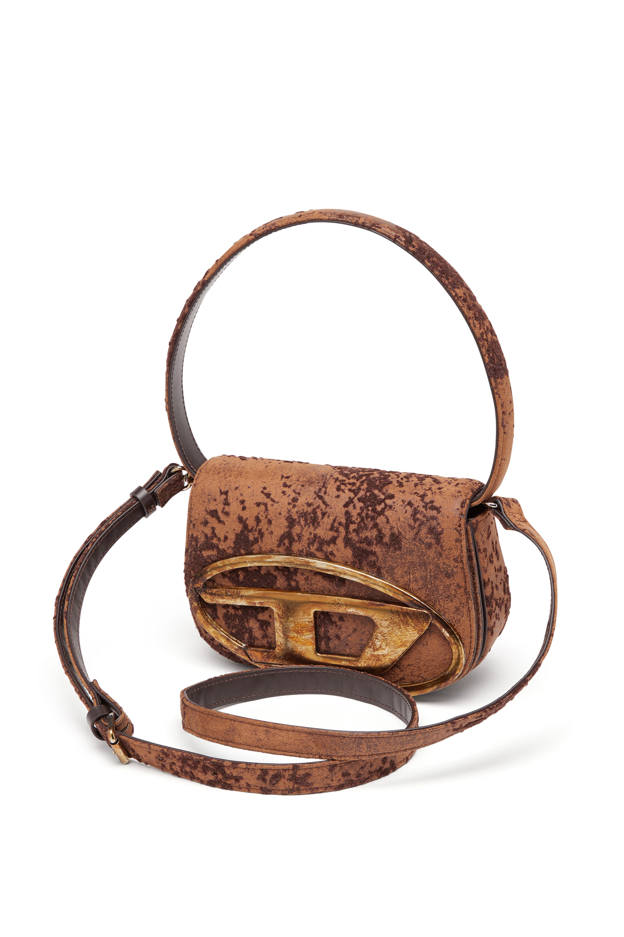 Diesel - 1DR, Woman's 1DR-Iconica borsa a spalla in tessuto floccato in Brown - 2