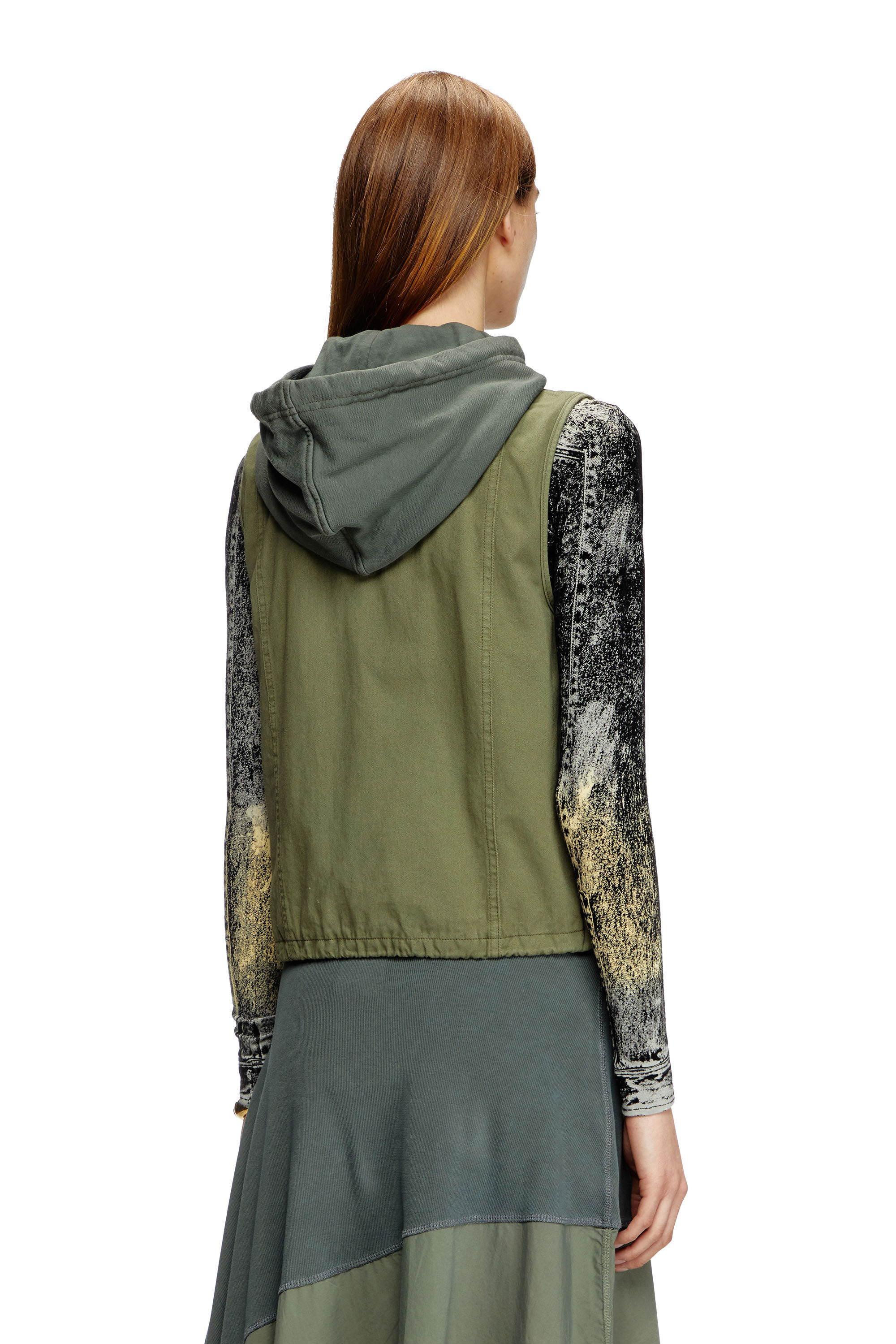 Women's Hooded cargo vest in cotton twill | Green | Diesel