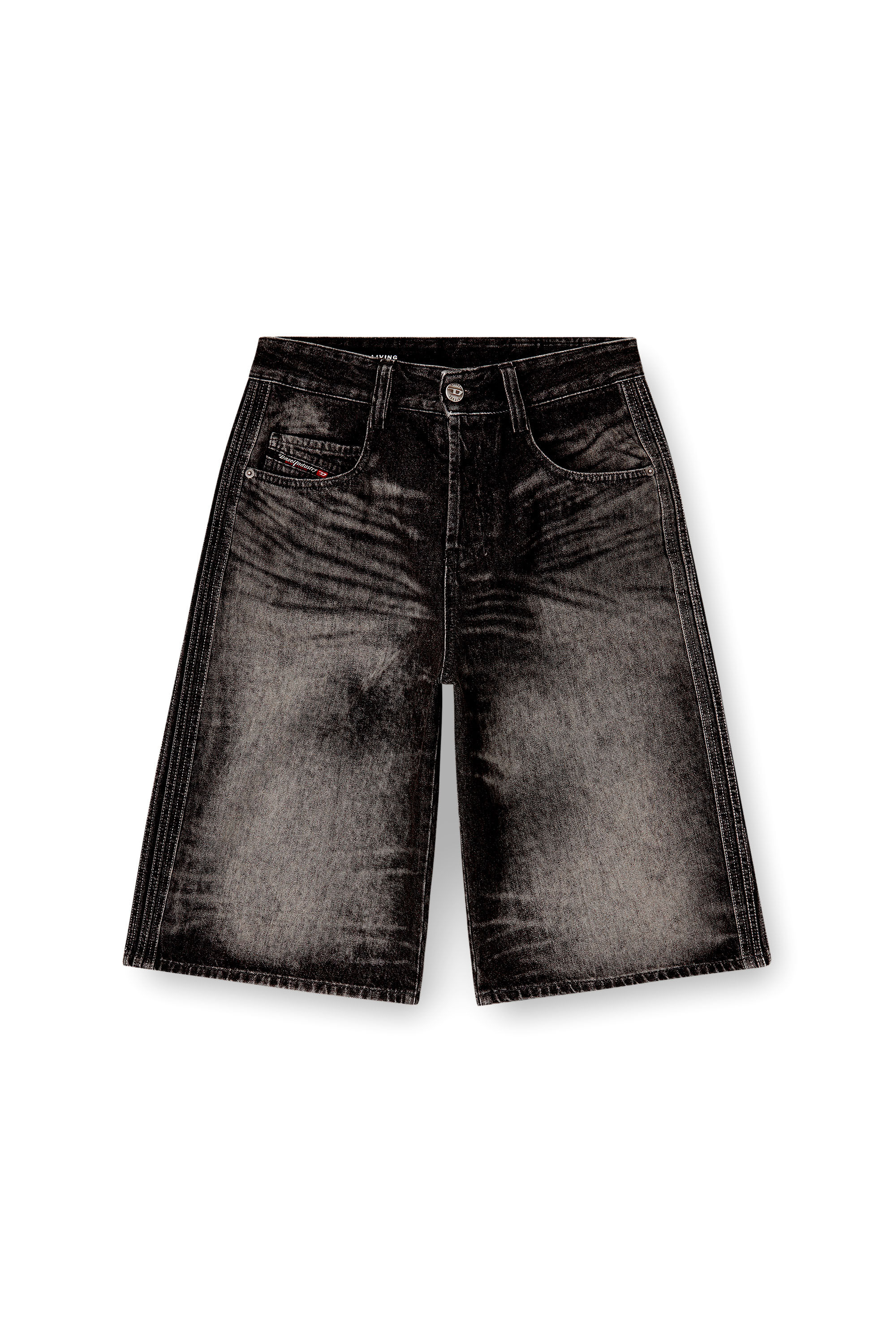 Diesel - D-ENIM-M-SHORT-S, Unisex's Long bermuda shorts in treated cotton-hemp denim in Black - 2