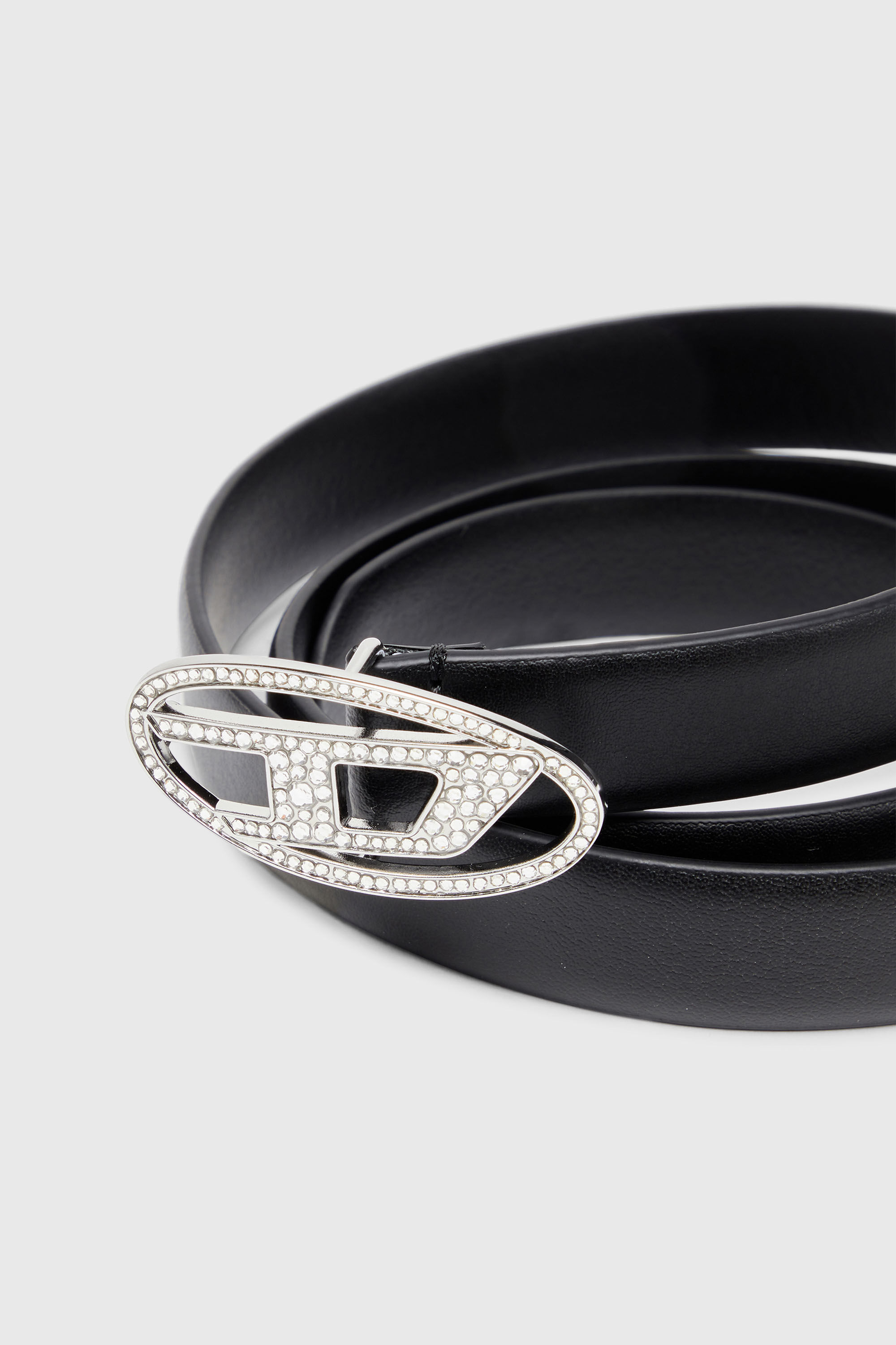 Diesel - B-1DR STRASS 20, Woman's 1.9cm slim leather belt with crystal buckle in Black - 3