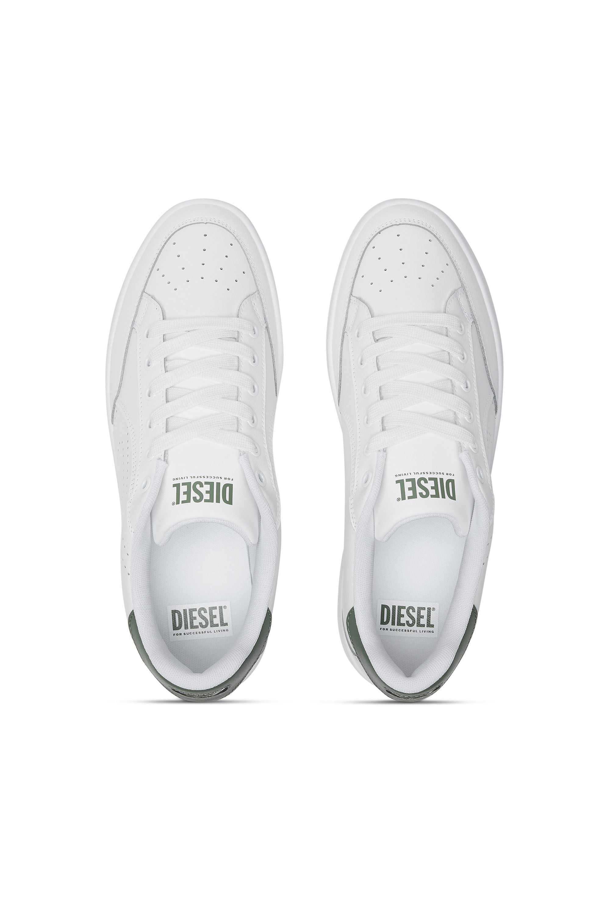 Diesel - S-DAKOTA LOW, Man's S-Dakota-Leather sneakers with perforated logo in White/Green - 4