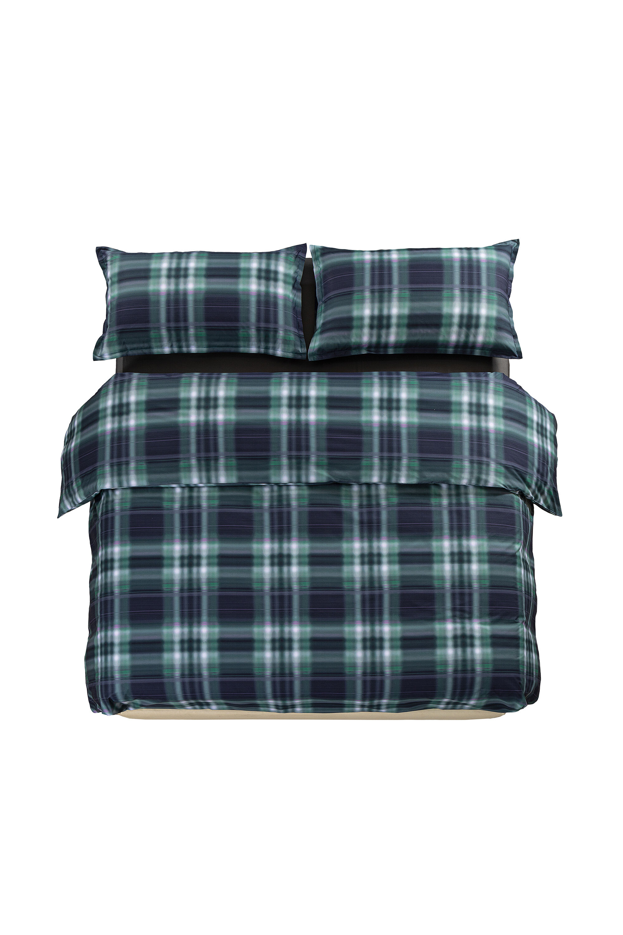 Diesel - 1016334 HAZY TARTAN BLUE DUVET COVER SET, Unisex's Percale duvet cover parure  for a queen-size bed in Blue/Green - 1