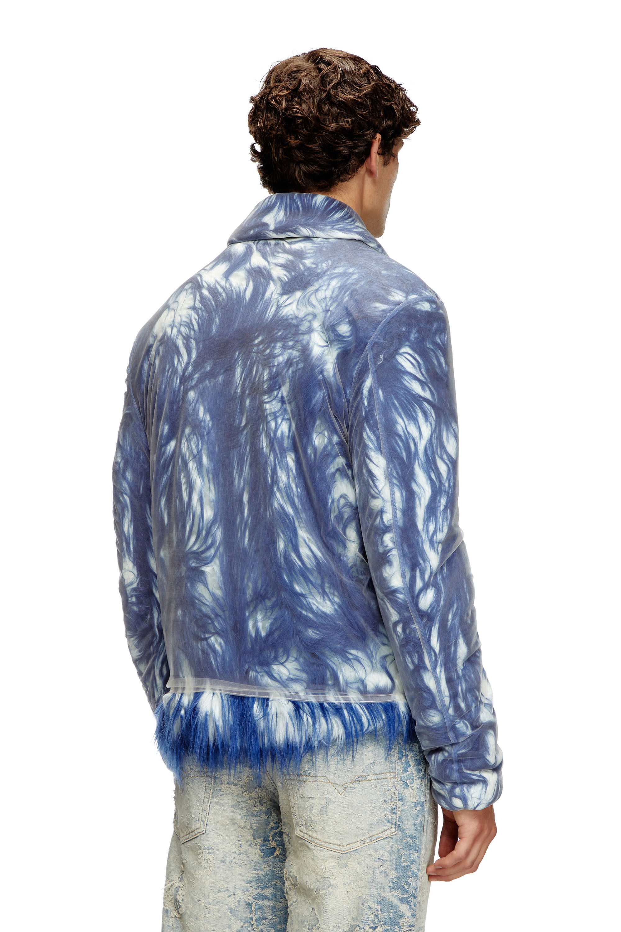 Diesel - W-WOUFY, Man's Fluffy jacket with sheer tulle overlay in Blue - 4