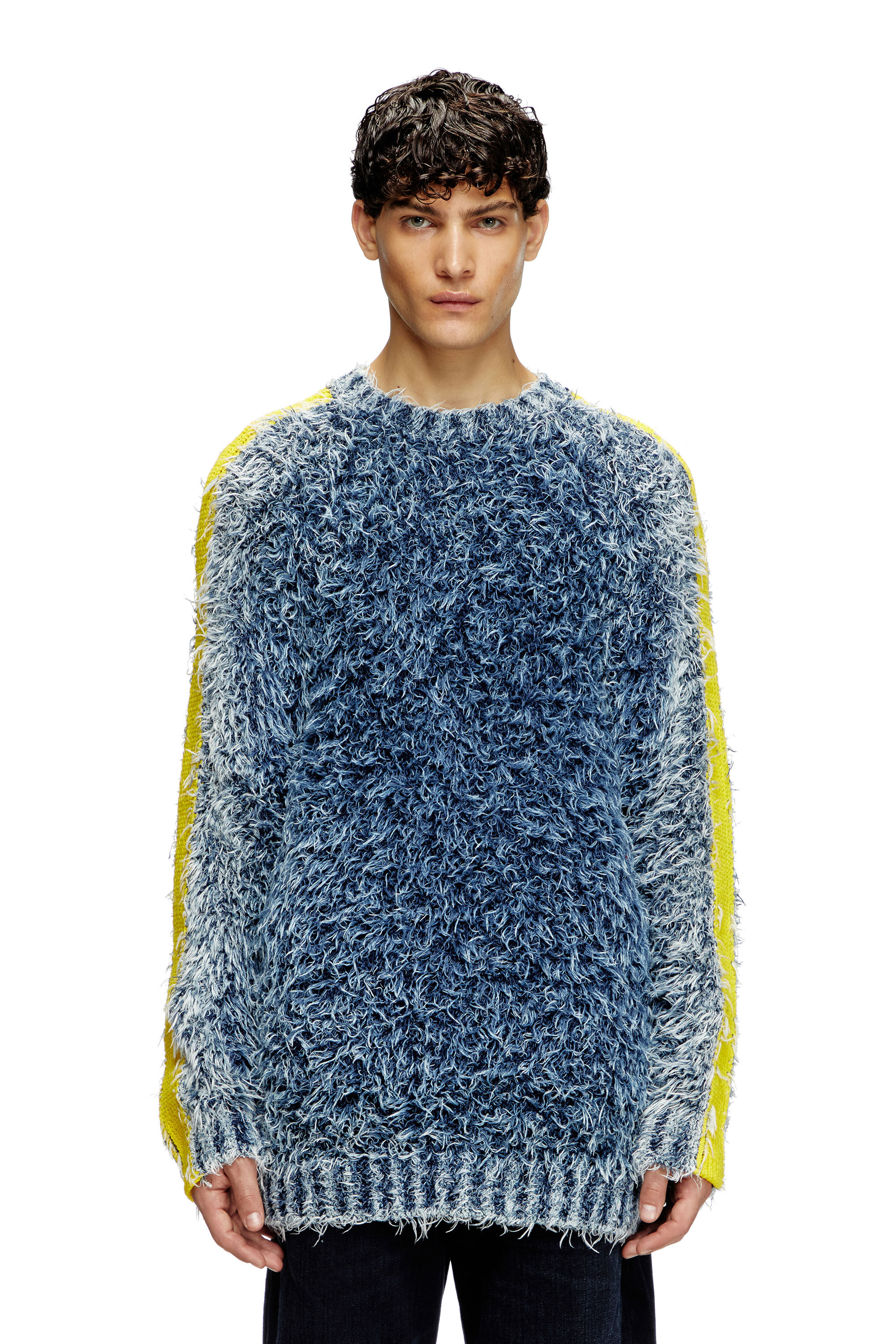 Diesel - K-DAMON, Man's Textured-knit jumper with contrast bands in Blue - 3
