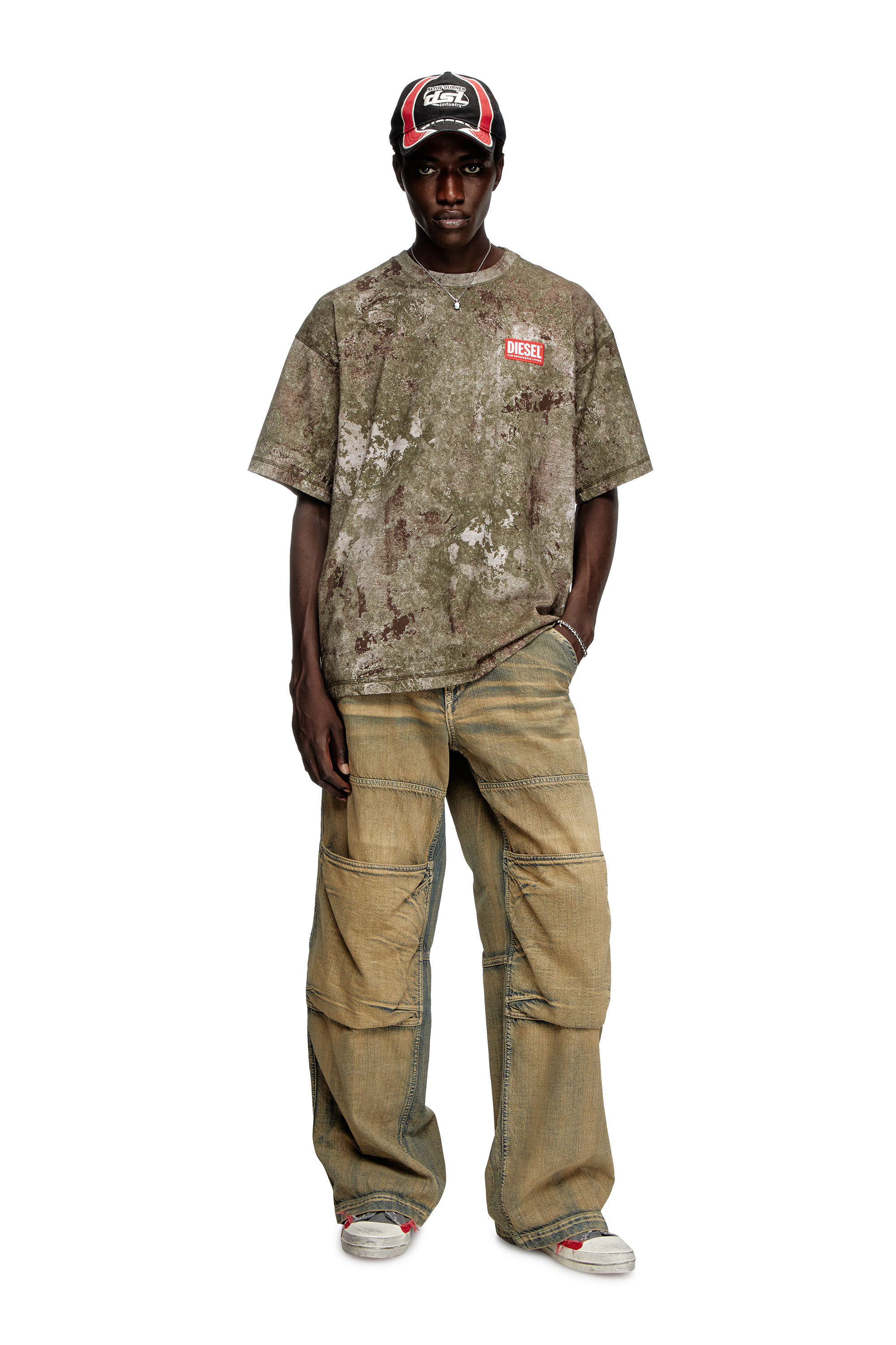 ★ドイツ発*DIESEL*Marble Burnout Tシャツ/ARMY★ Men's Marble-effect burnout T-shirt | Green | Diesel