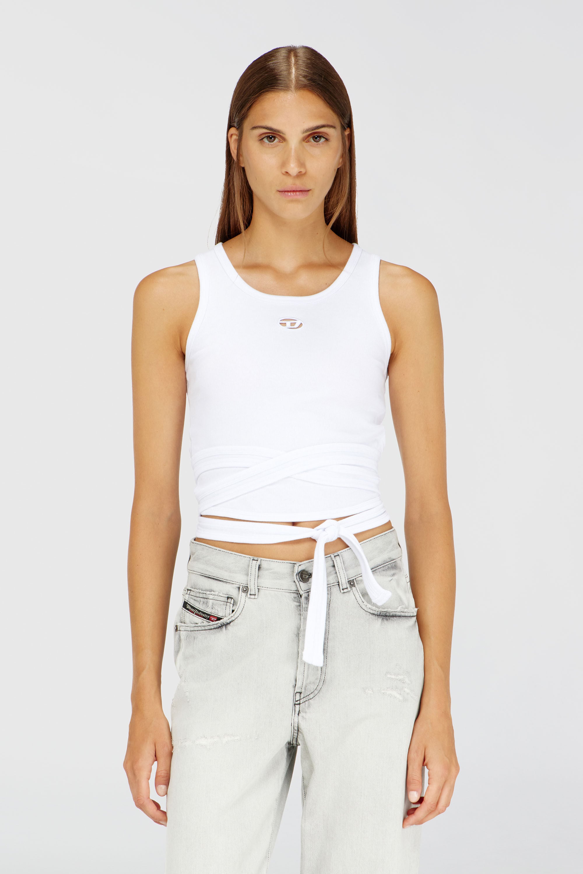 Diesel - T-ANKY-TAIL-S1, Woman's Crop top with wrap-around laces in White - 3