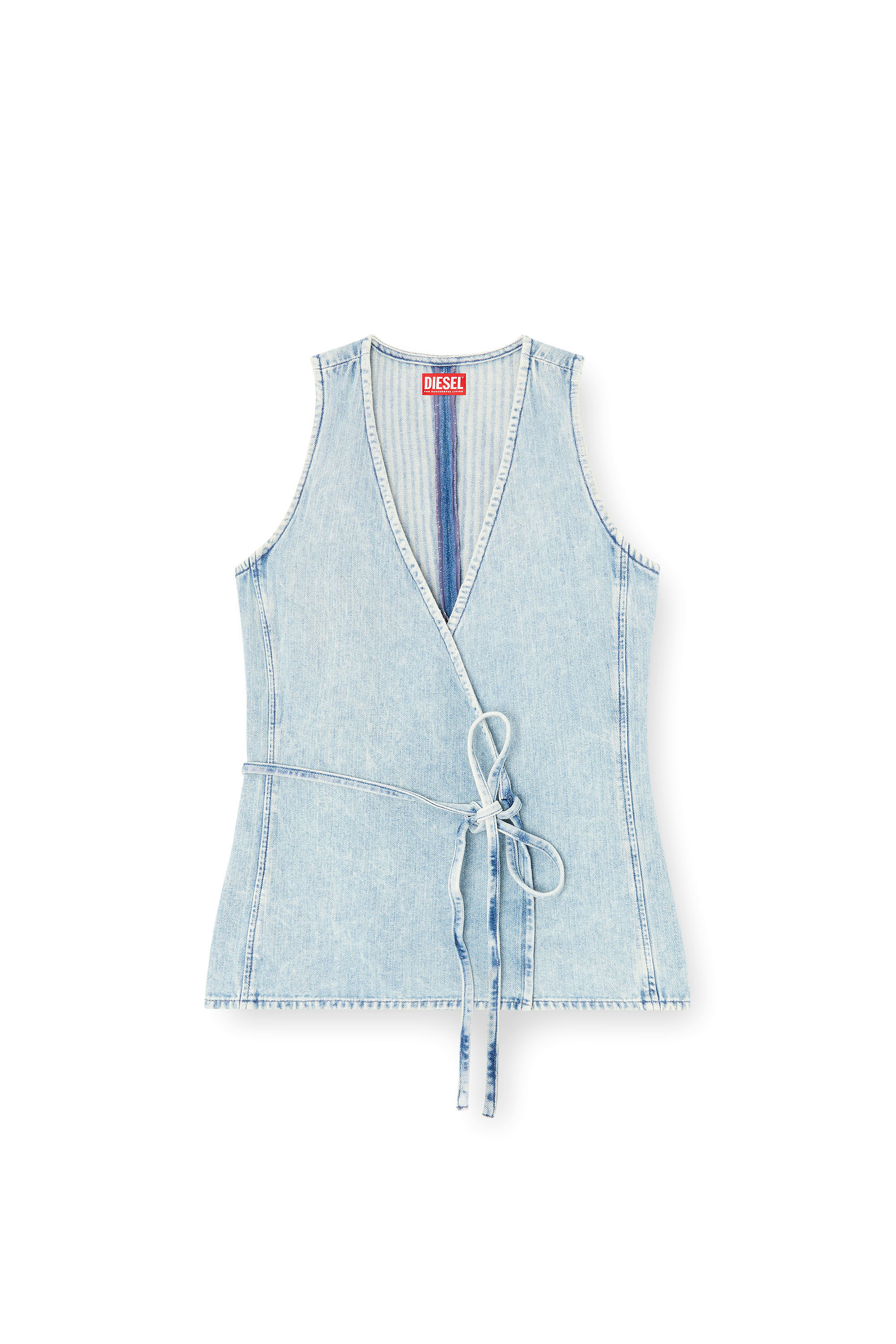 Diesel - DE-VERN, Woman's Wrap top in herringbone denim in Light Blue - 2