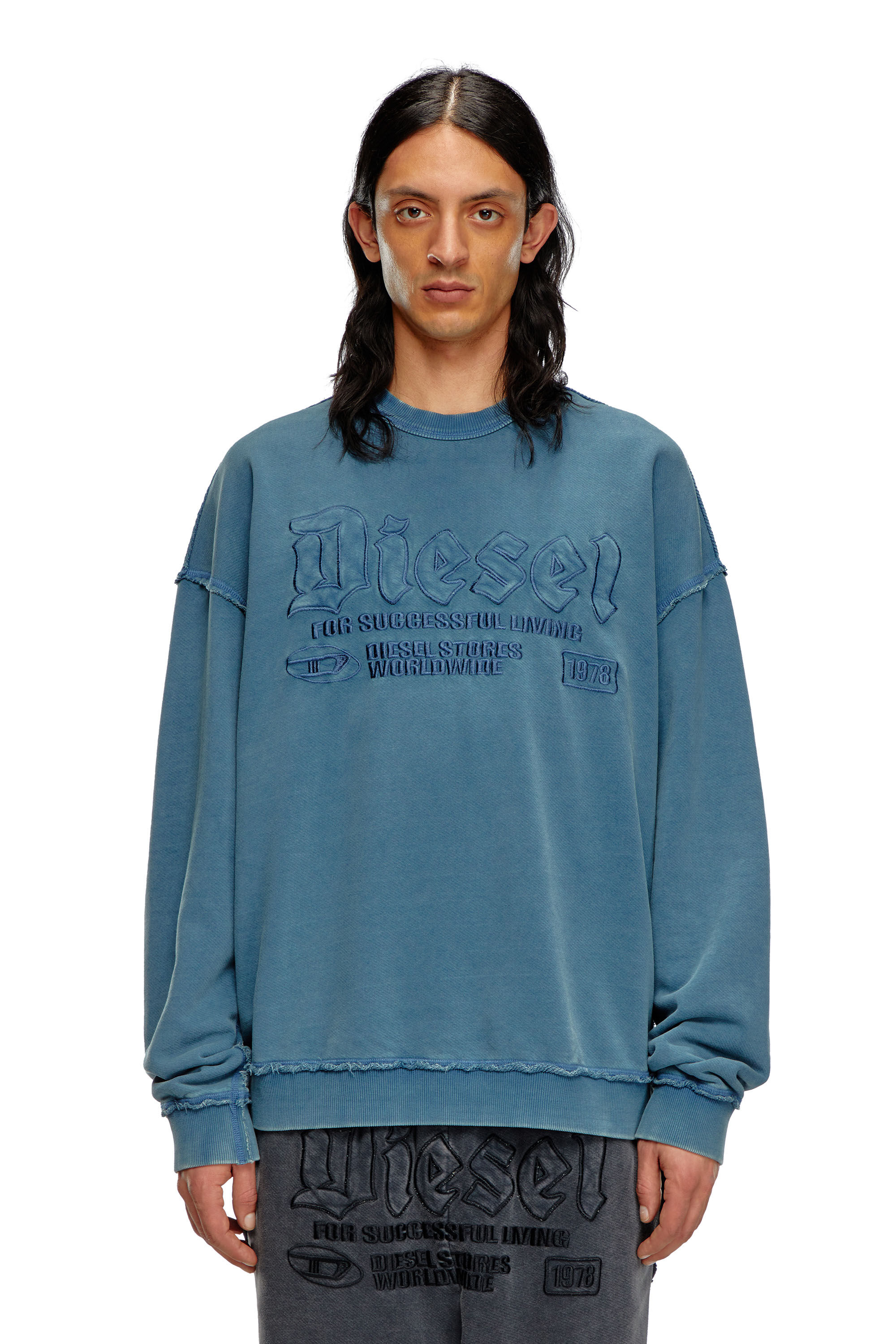 Men's Sweatshirt with logo embroidery | Blue | Diesel