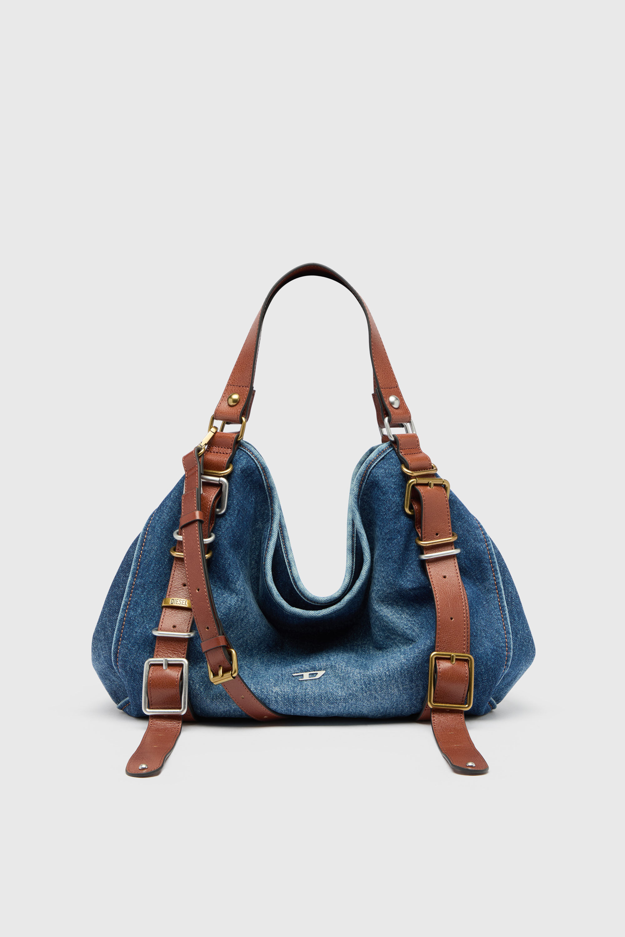 Women's D-One-Medium top-handle bag in denim and leather | Blue