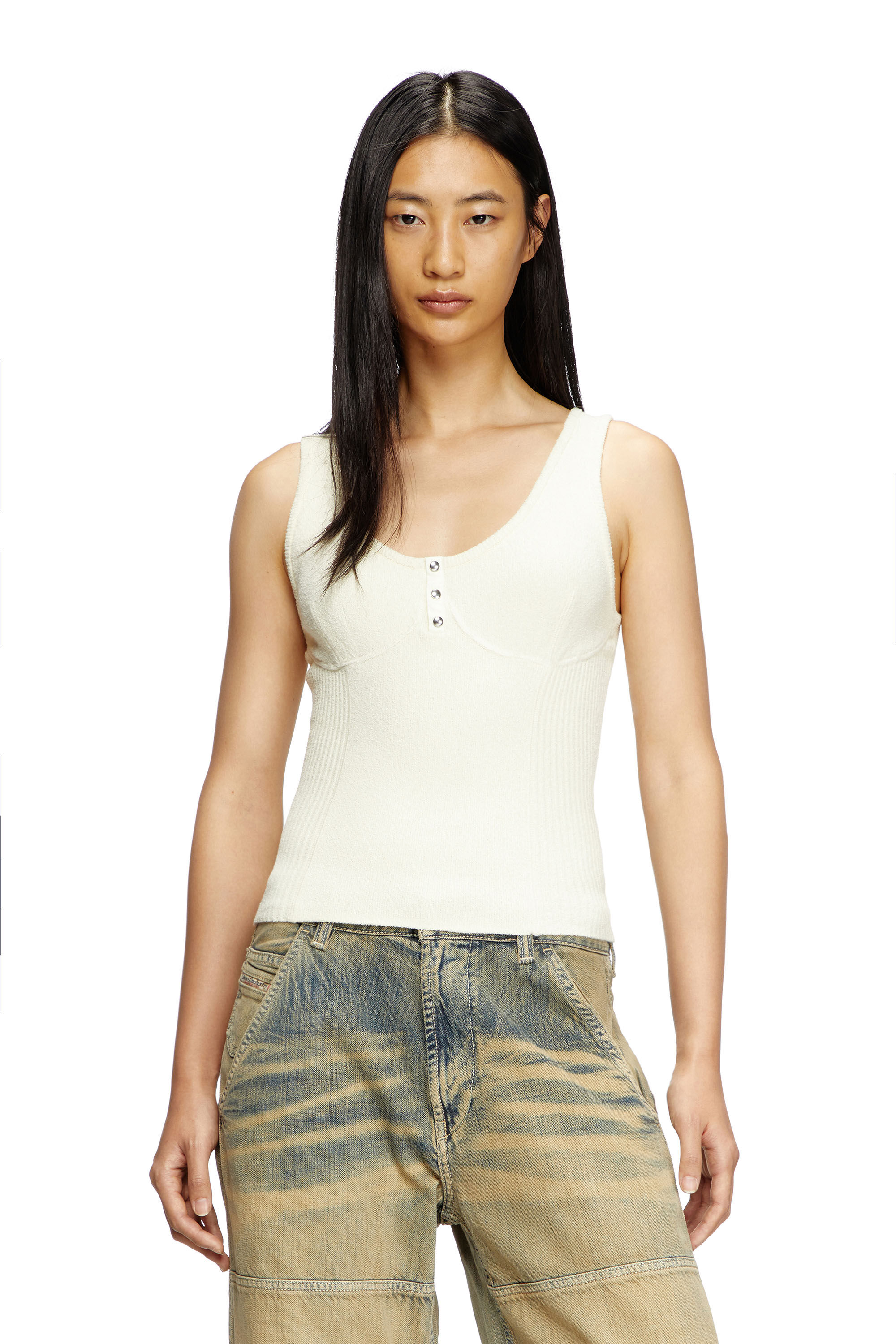 Tシャツ・カットソー DIESEL M.Leanne Sleeveless T-Shirt Off White A169040QLAS181 Women's Knitted tank top with bustier-effect | White | Diesel
