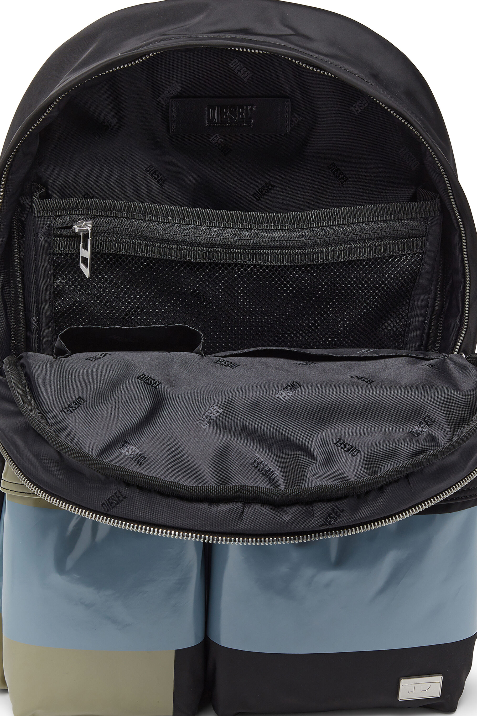 Diesel - MULTI-PKTS BACKPACK X, Unisex's Multi-Pkts - Color-block backpack with multiple pockets in Black/Green - 3