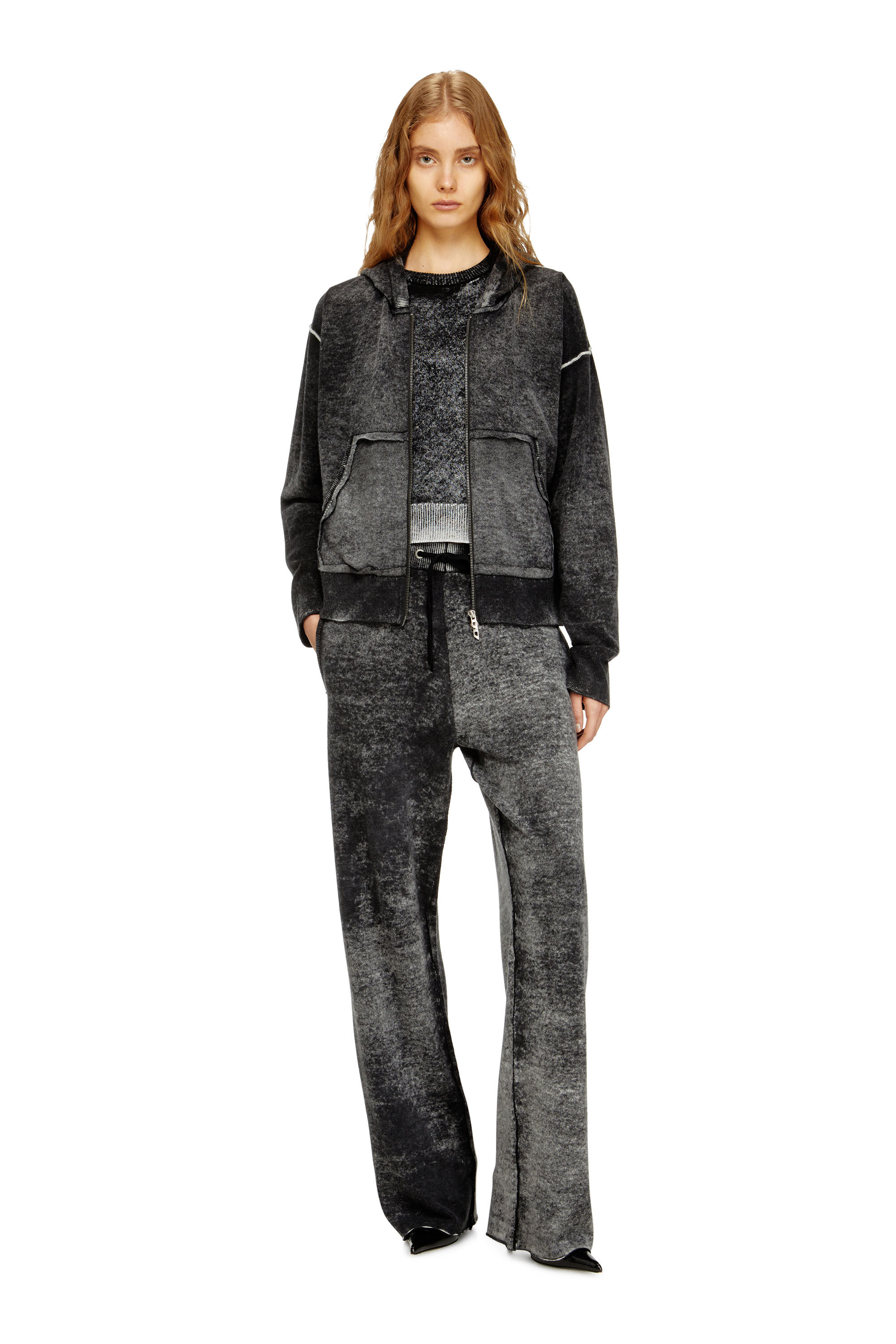 Women's Reverse-print hooded cardigan in wool | Multicolor
