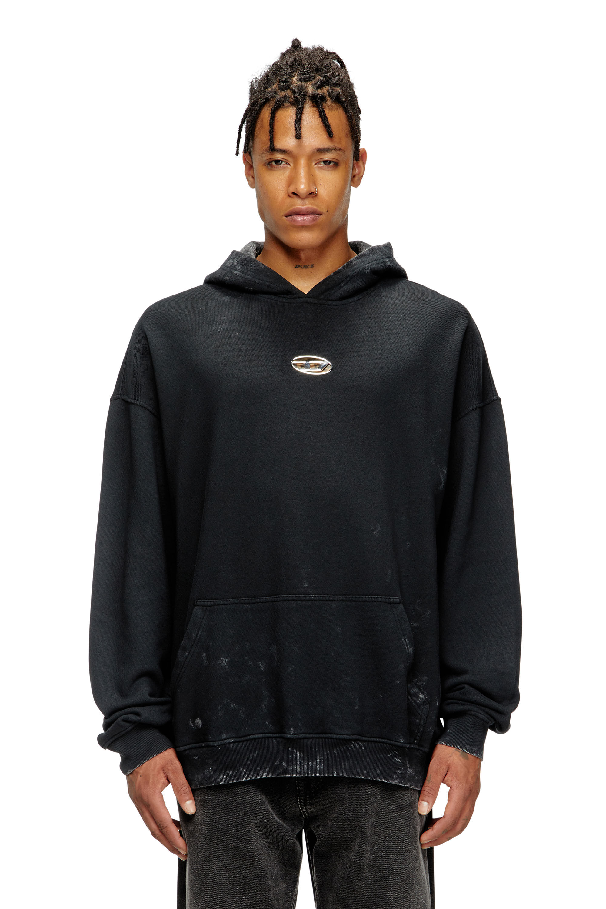 Men's Hoodie with cut-out metal Oval D | Black | Diesel