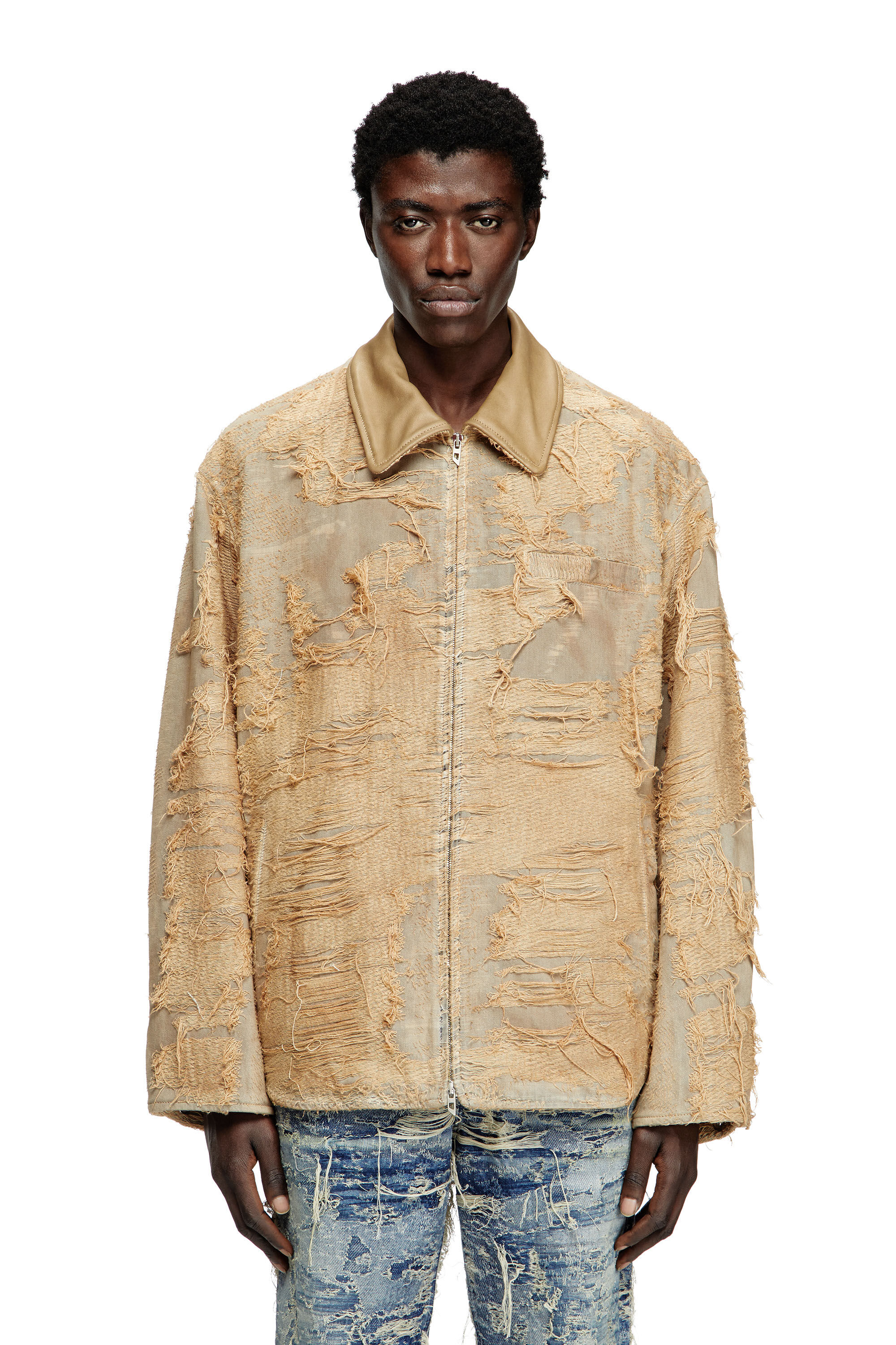 Diesel - D-IVAR-FSG, Man's Jacket in overdyed floating-thread denim in Light Brown - 3