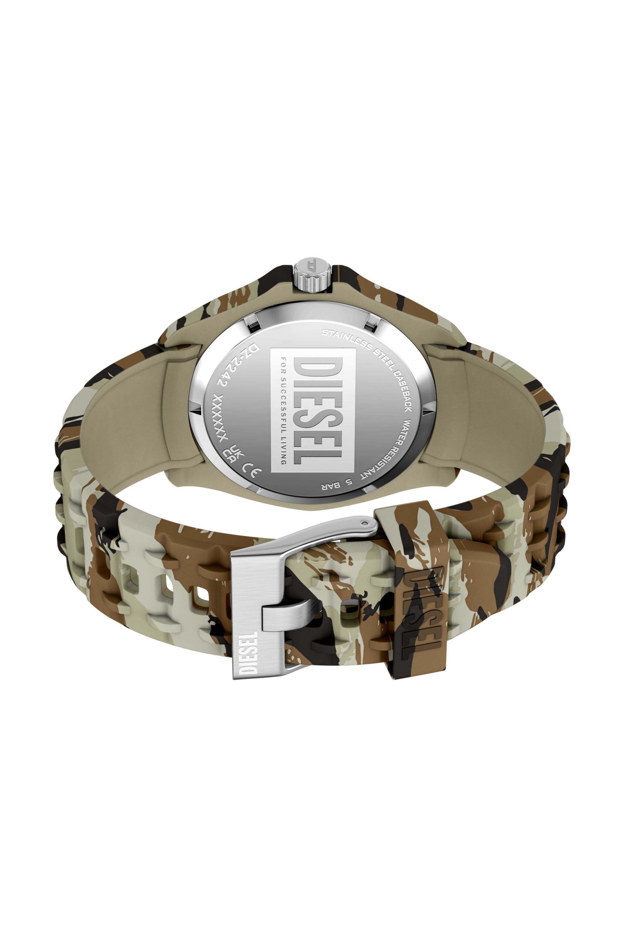 Diesel - DZ2242 WATCH, Man's Stinger camo silicone watch in Brown/Green - 5