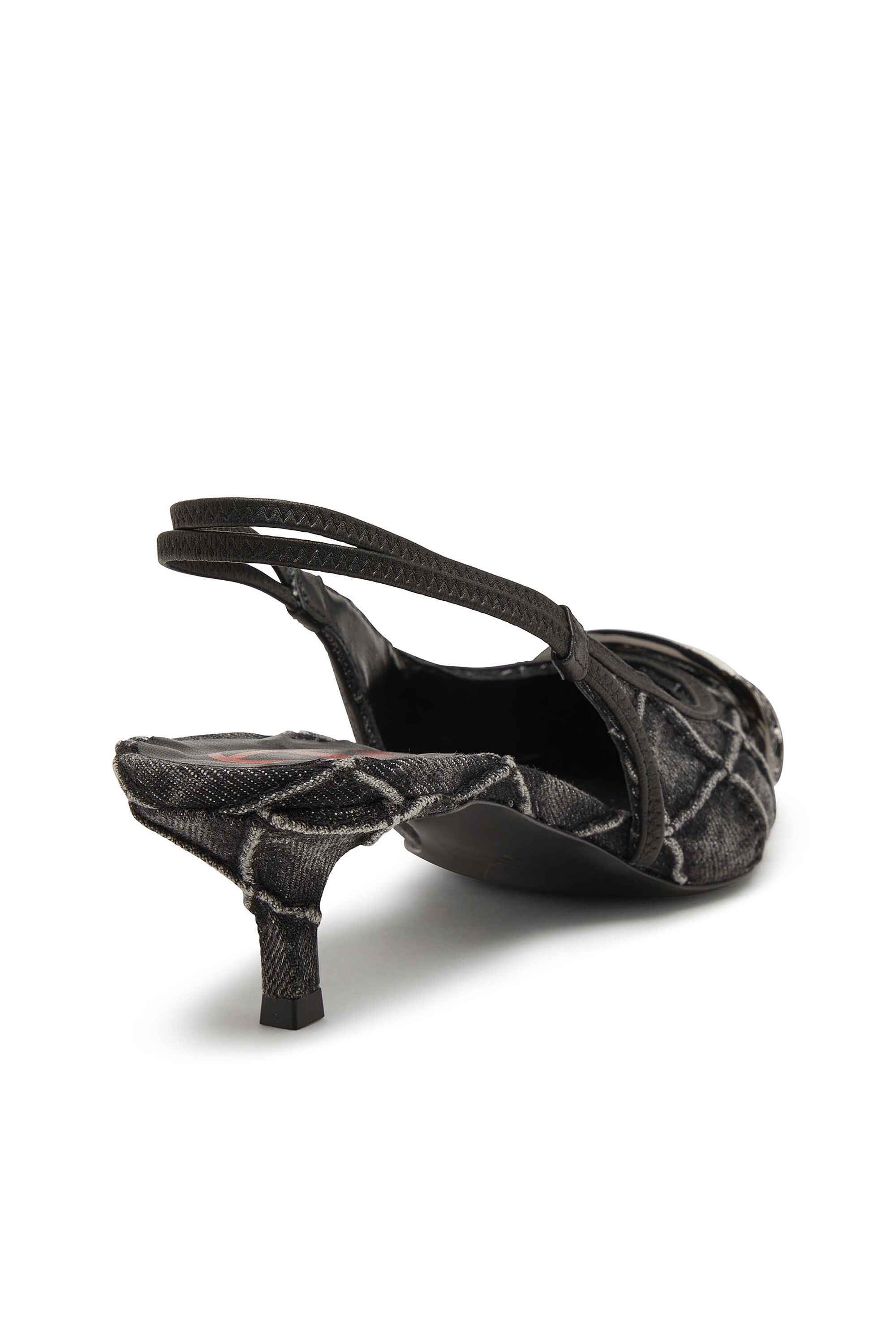 Diesel - D-VENUS SB 40, Woman's D-Venus-Crystal-logo quilted-denim slingback pumps in Black - 5
