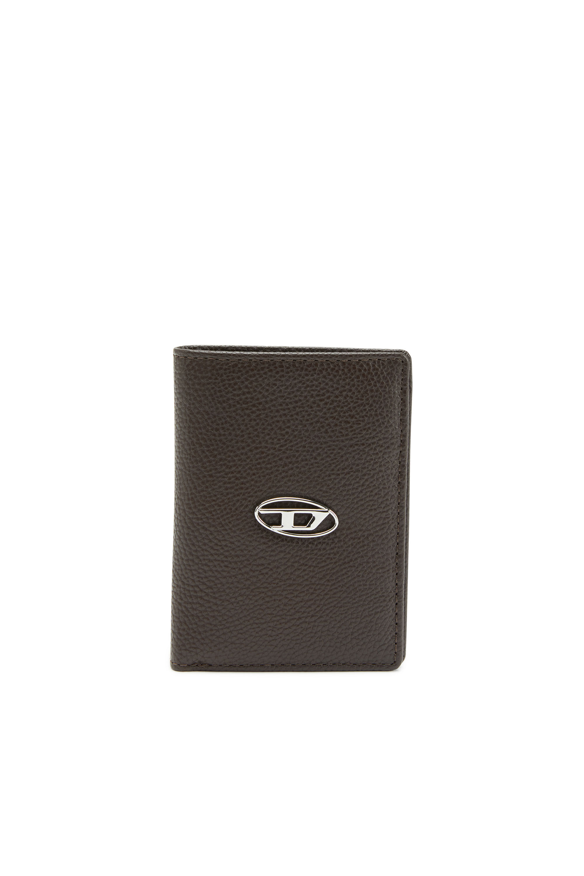 Diesel - VERTICAL NEELA, Man Leather bi-fold wallet with logo plaque in Brown - Image 1