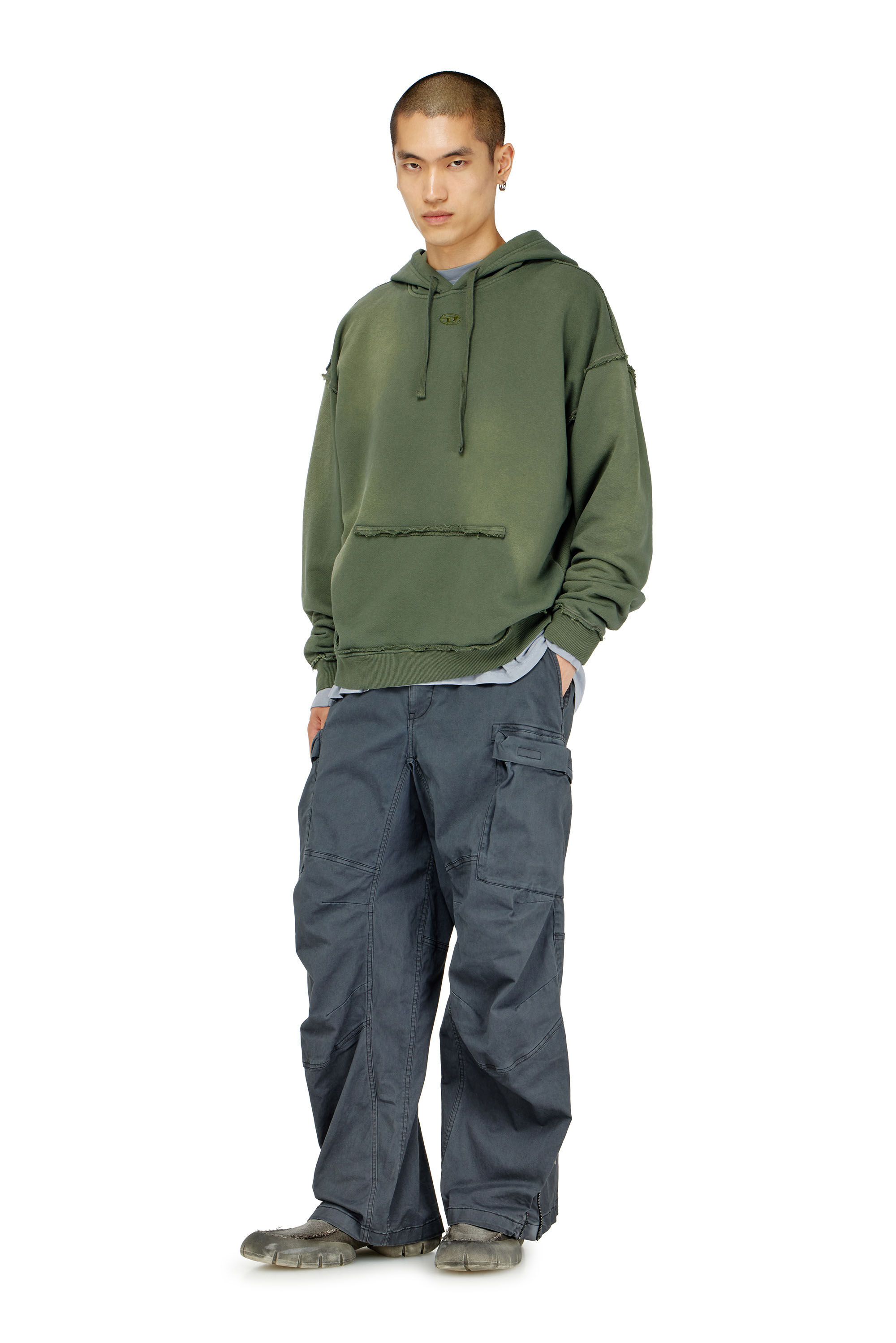 Diesel - S-POCK-HOOD, Man's Faded cotton hoodie with frayed details in null - 1