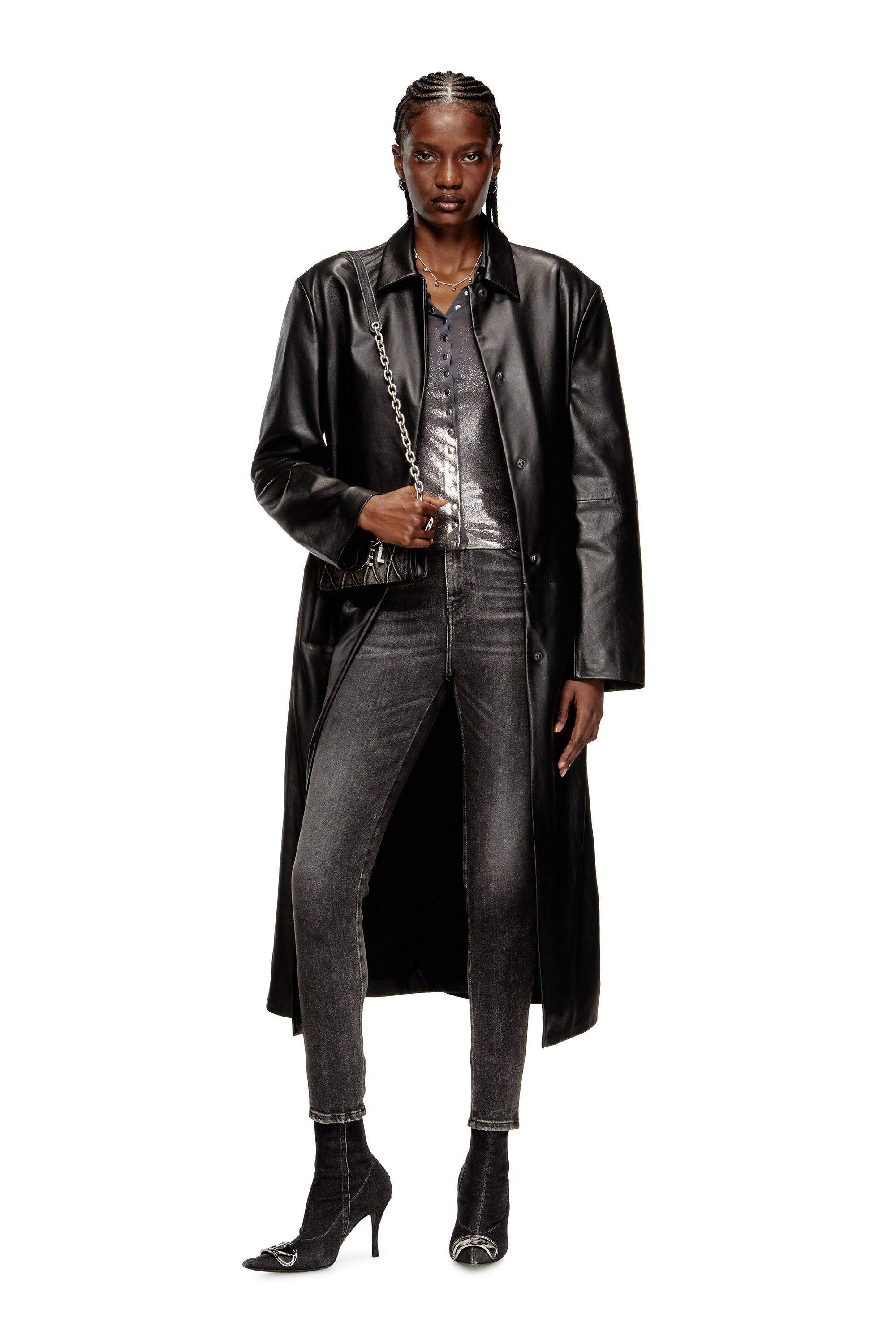 Diesel - C-POL, Woman's Shirt in acetate with buttons and metallic foil in Grey - 1